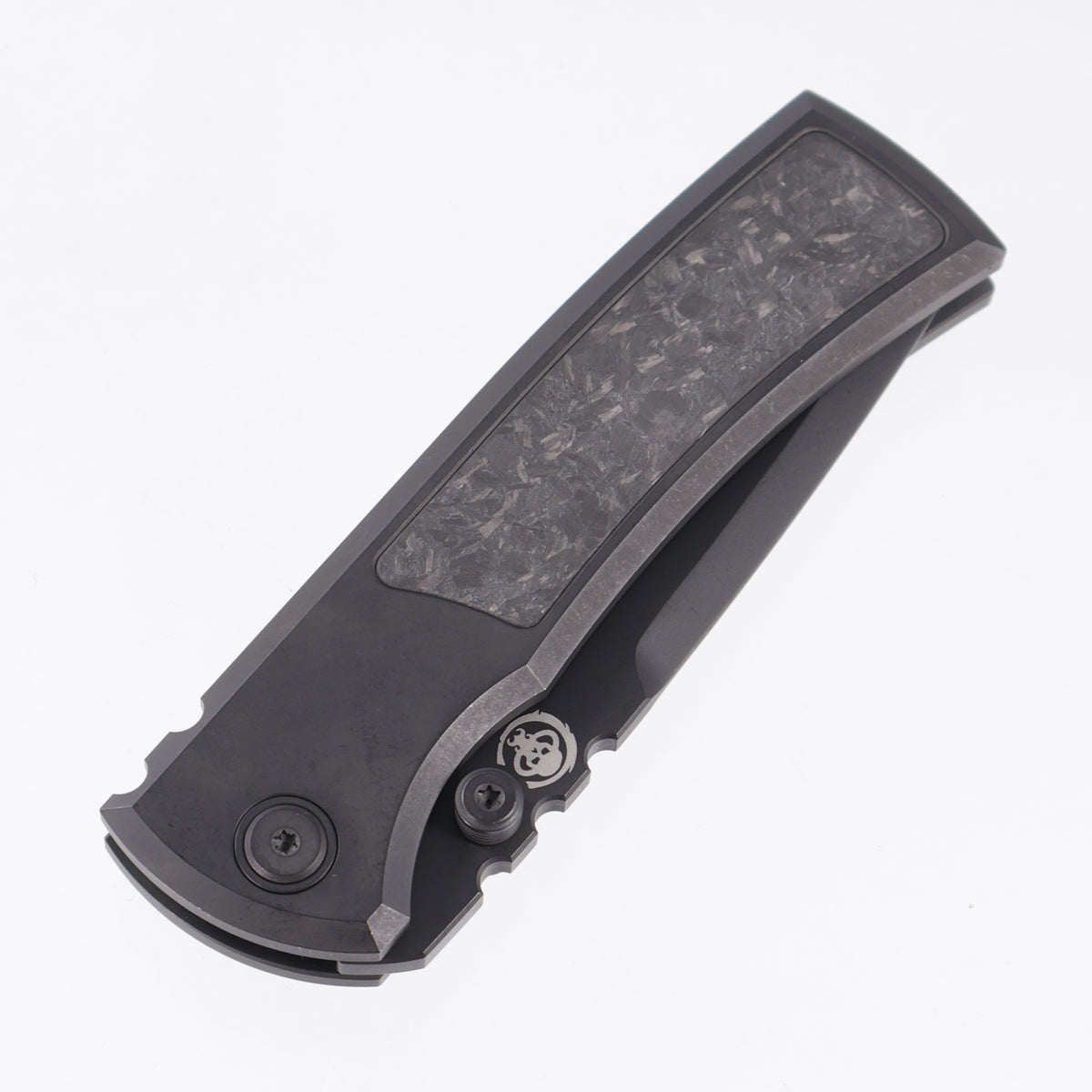 Chaves Redencion Street Integral 50 Series "YKWII" Tanto  - Tumbled Black PVD Titanium w/ Shredded Carbon Fiber Inlays & Gold Ti Clip - Tumbled Black PVD M390