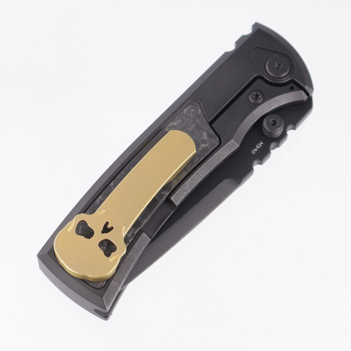 Chaves Redencion Street Integral 50 Series "YKWII" Tanto  - Tumbled Black PVD Titanium w/ Shredded Carbon Fiber Inlays & Gold Ti Clip - Tumbled Black PVD M390