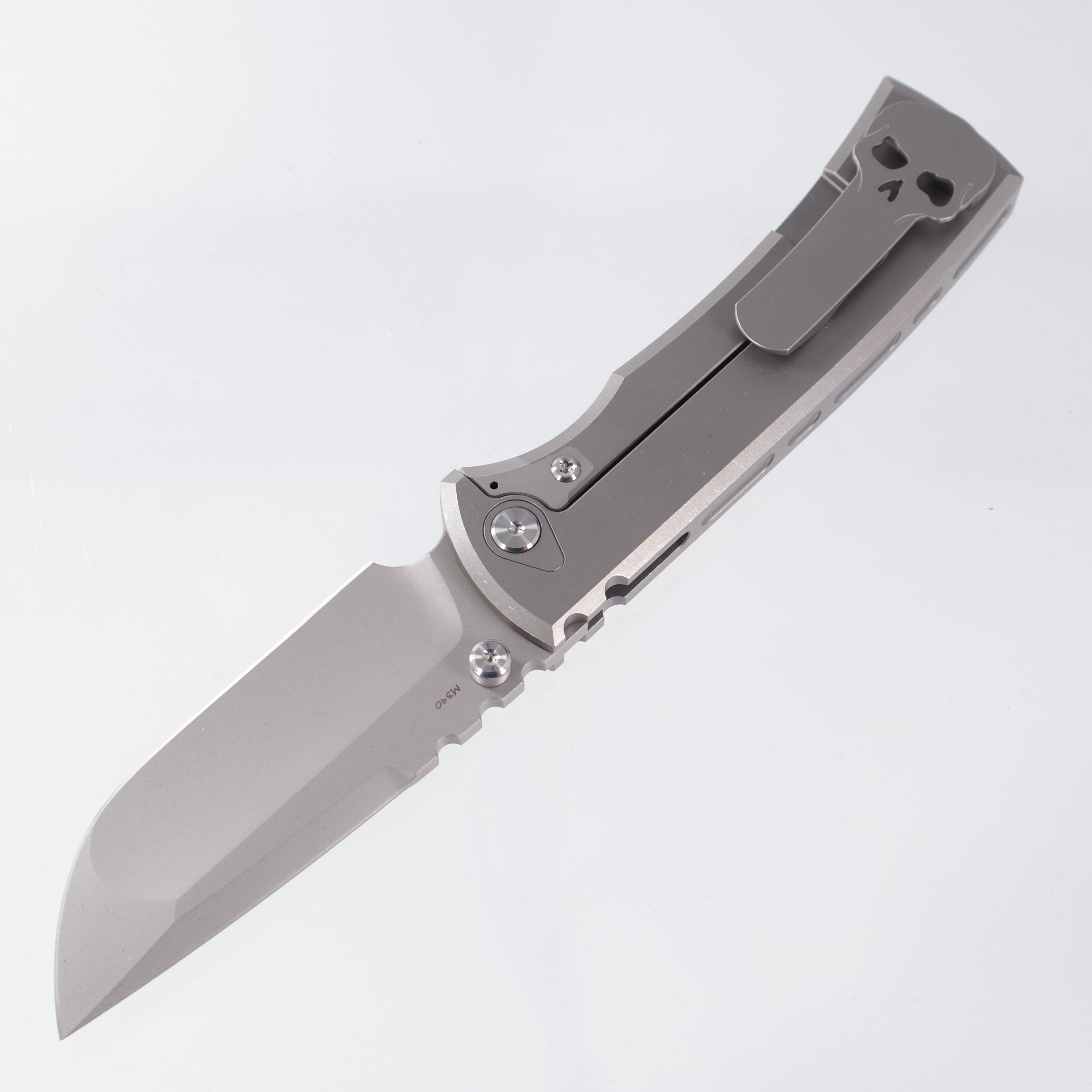 Chaves Redencion 229 Integral - Drop Point M390 Stonewash - Integral Titanium w/ Magnetic Inlay, Ti Radiation Pattern