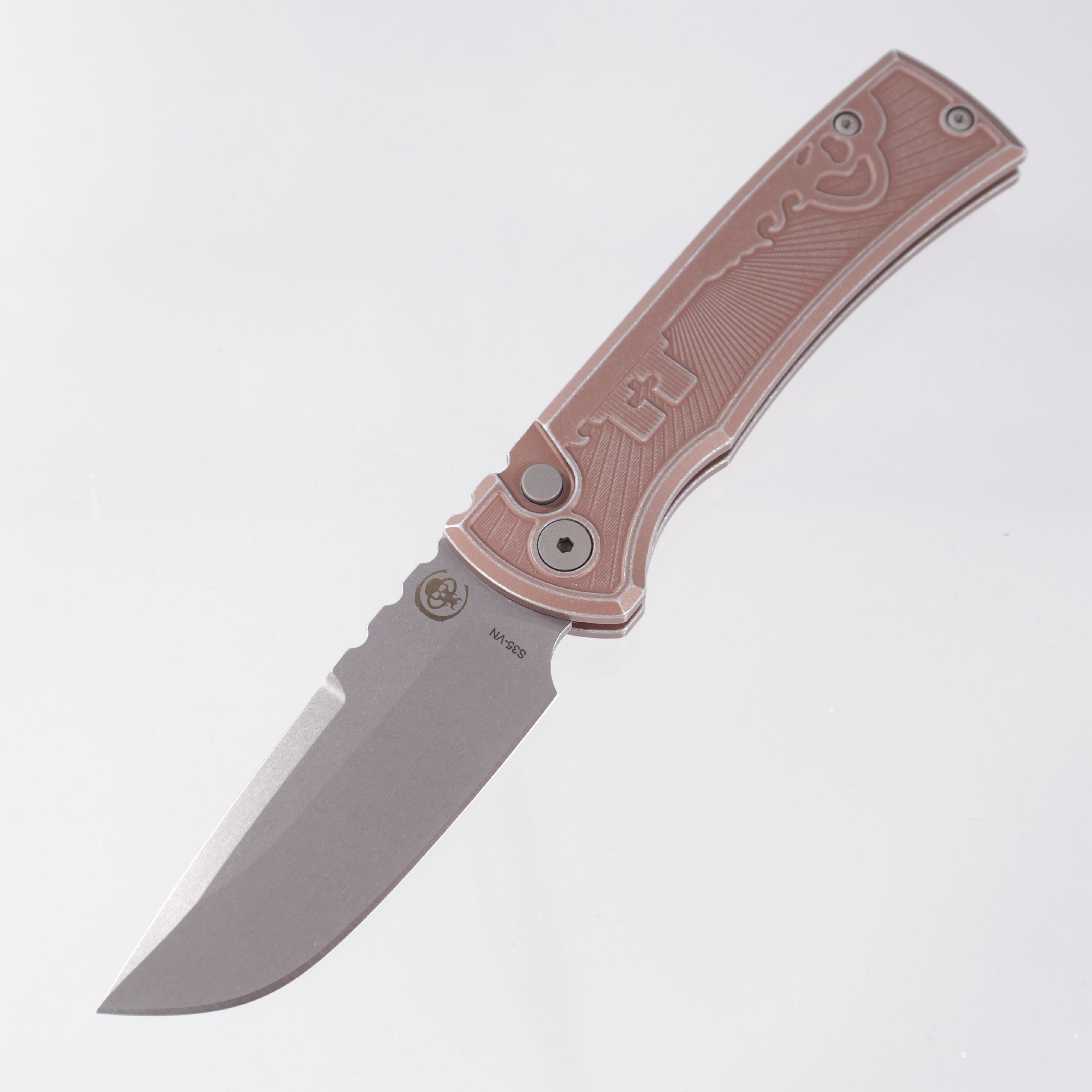 Chaves Redencion Auto Drop Point - FDE Battleworn Key Pattern Aluminum Handle - Stonewash S35VN