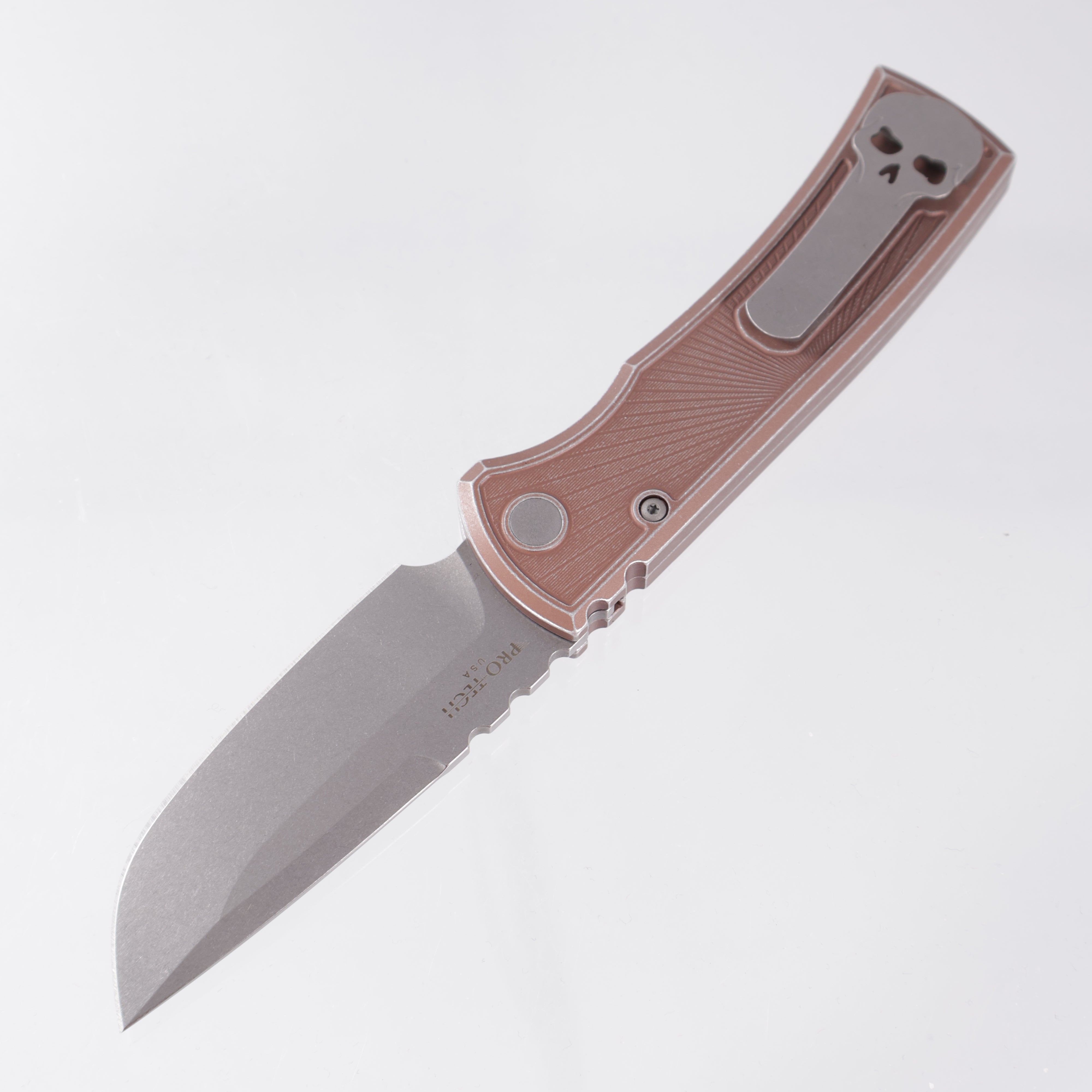 Chaves Redencion Auto Drop Point - FDE Battleworn Key Pattern Aluminum Handle - Stonewash S35VN
