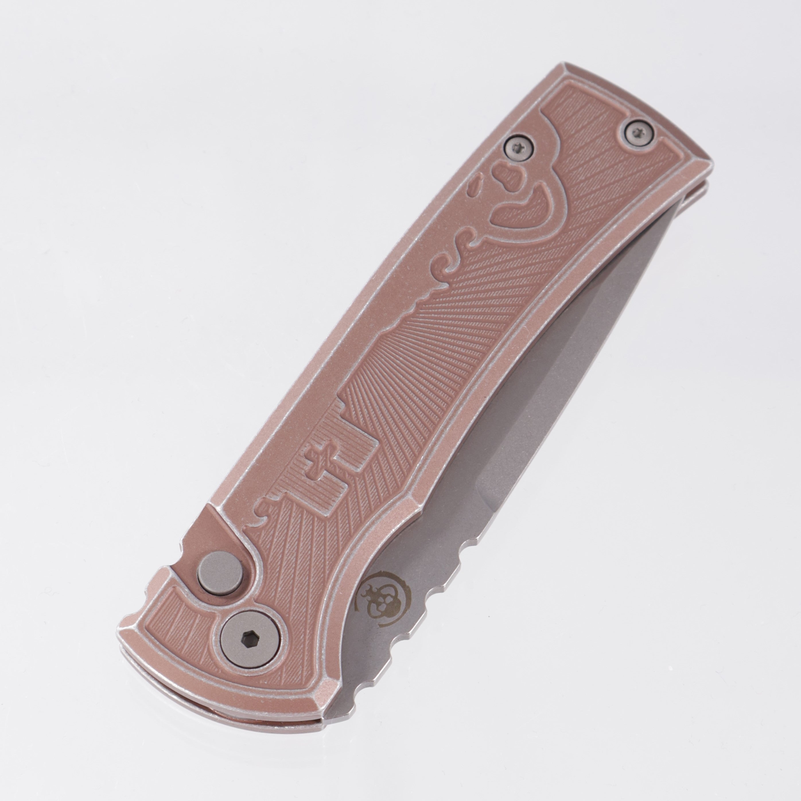 Chaves Redencion Auto Drop Point - FDE Battleworn Key Pattern Aluminum Handle - Stonewash S35VN