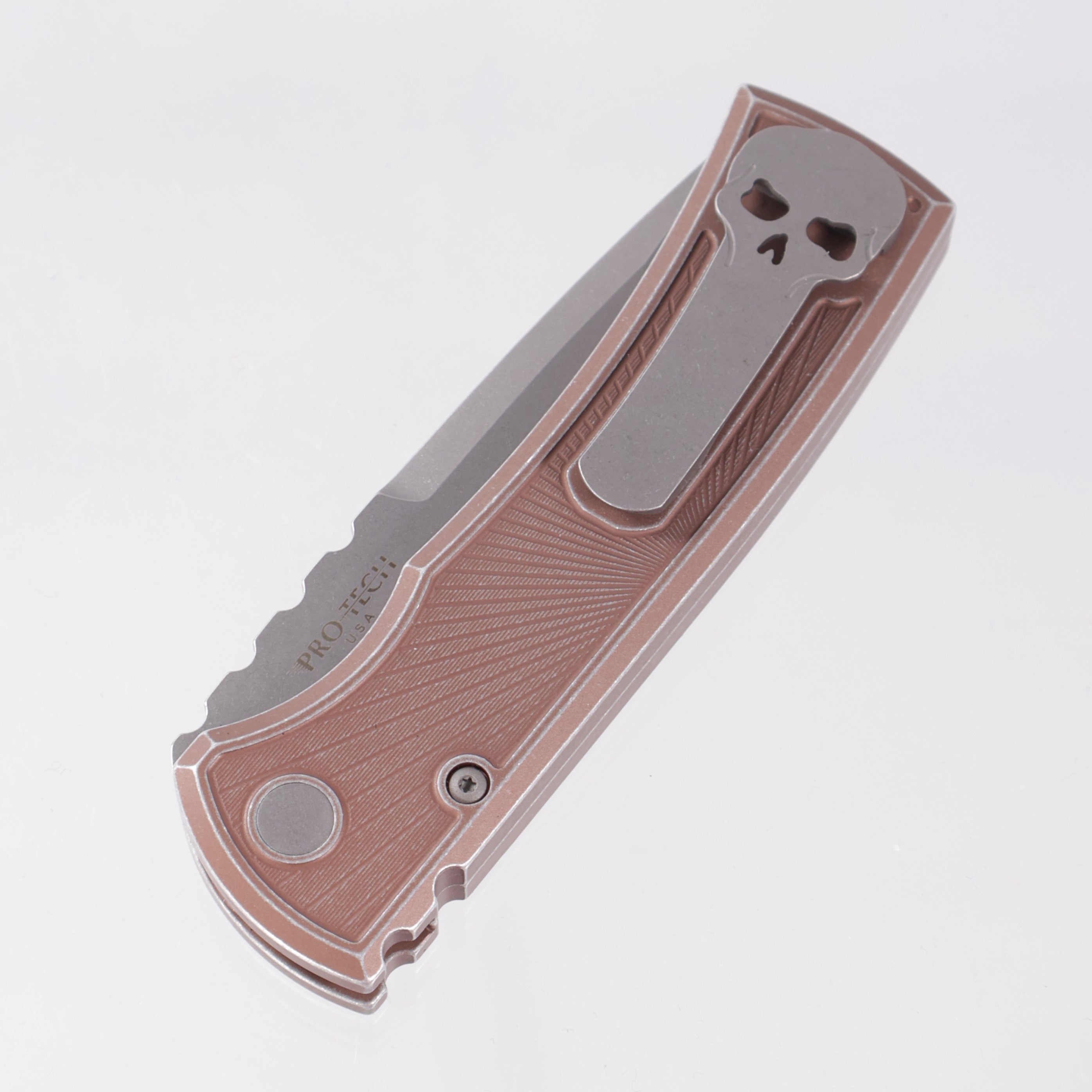 Chaves Redencion Auto Drop Point - FDE Battleworn Key Pattern Aluminum Handle - Stonewash S35VN