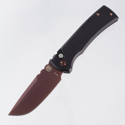 Chaves Redencion Auto Drop Point - Black Aluminum w/ Black Lip Pearl Button & Copper Rose PVD Hardware - Copper Rose PVD S35VN