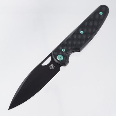 Chaves Knives x Brad Blount The Phase 229 Blue Label - Black Aluminum w/ Green Ano Ti Hardware - Black PVD 154CM