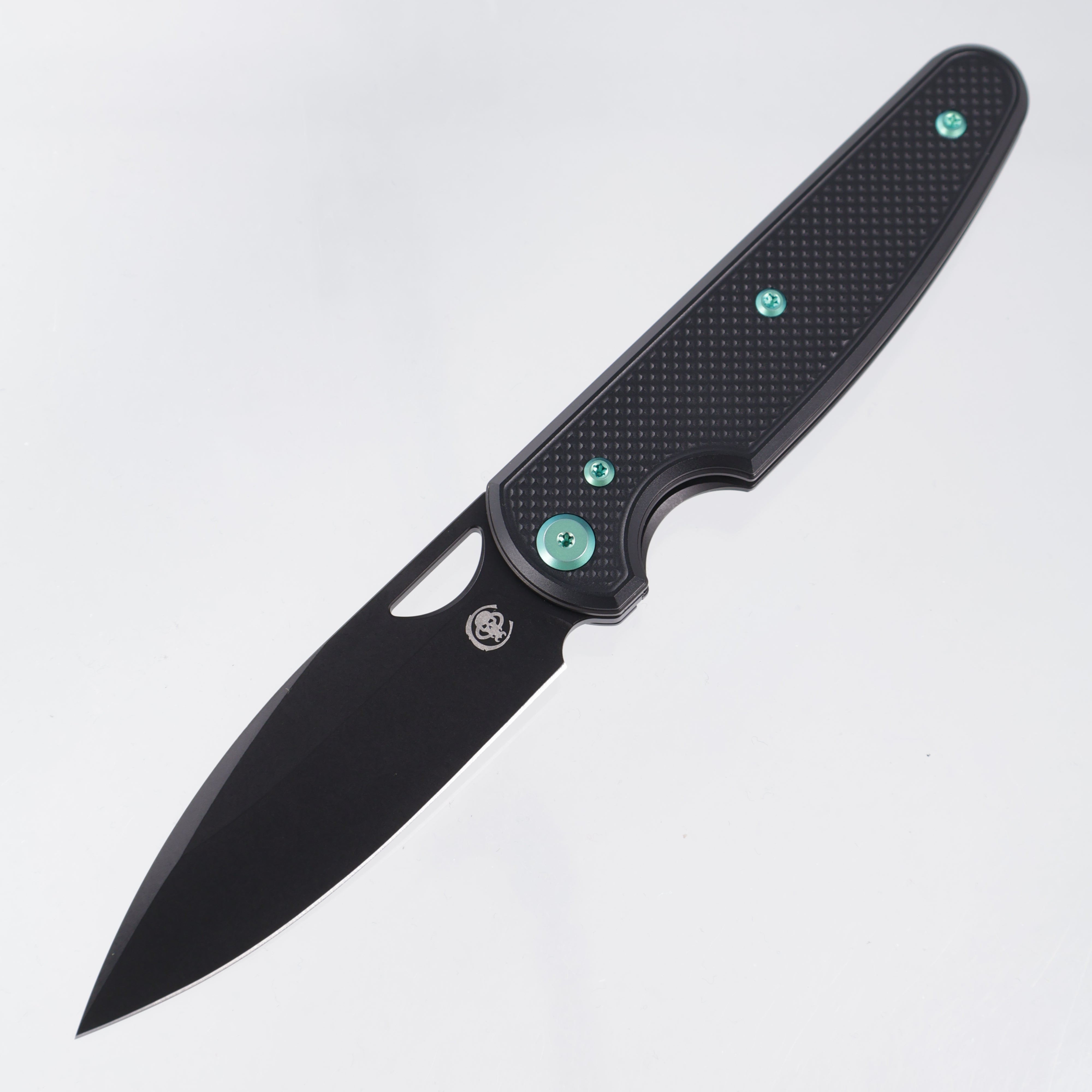 Chaves Knives x Brad Blount The Phase 229 Blue Label - Black Aluminum w/ Green Ano Ti Hardware - Black PVD 154CM