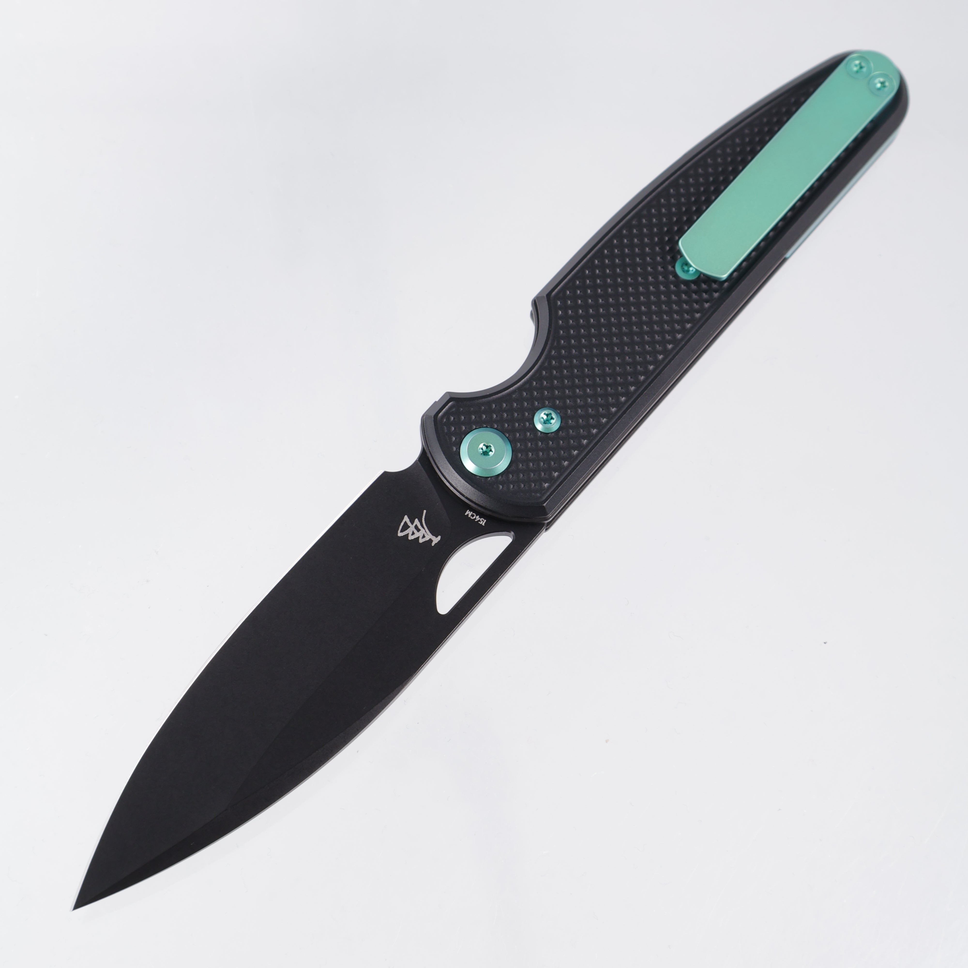 Chaves Knives x Brad Blount The Phase 229 Blue Label - Black Aluminum w/ Green Ano Ti Hardware - Black PVD 154CM