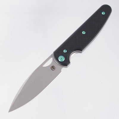 Chaves Knives x Brad Blount The Phase 229 Blue Label - Black Aluminum w/ Green Ano Ti Hardware - Stonewash 154CM