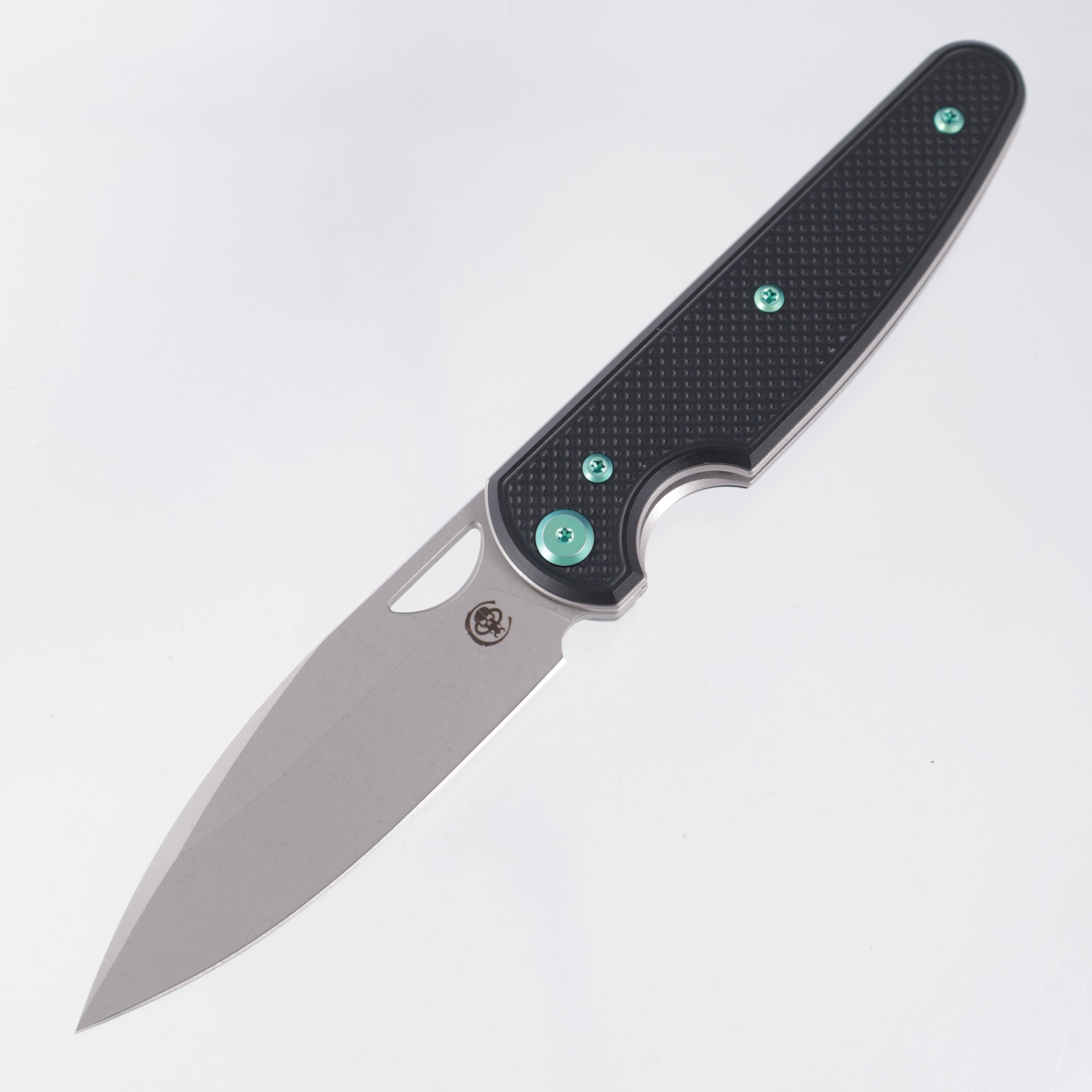 Chaves Knives x Brad Blount The Phase 229 Blue Label - Black Aluminum w/ Green Ano Ti Hardware - Stonewash 154CM