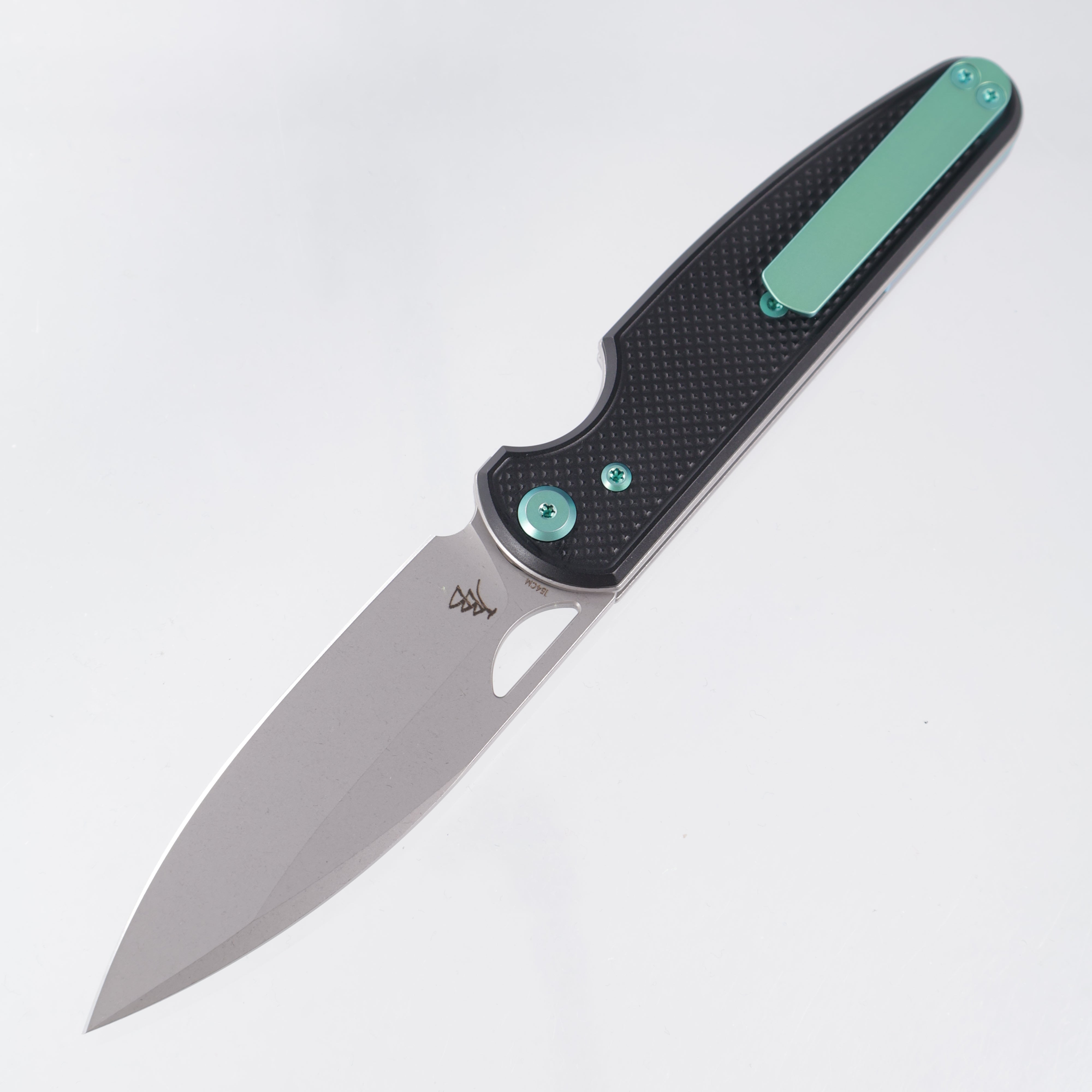 Chaves Knives x Brad Blount The Phase 229 Blue Label - Black Aluminum w/ Green Ano Ti Hardware - Stonewash 154CM