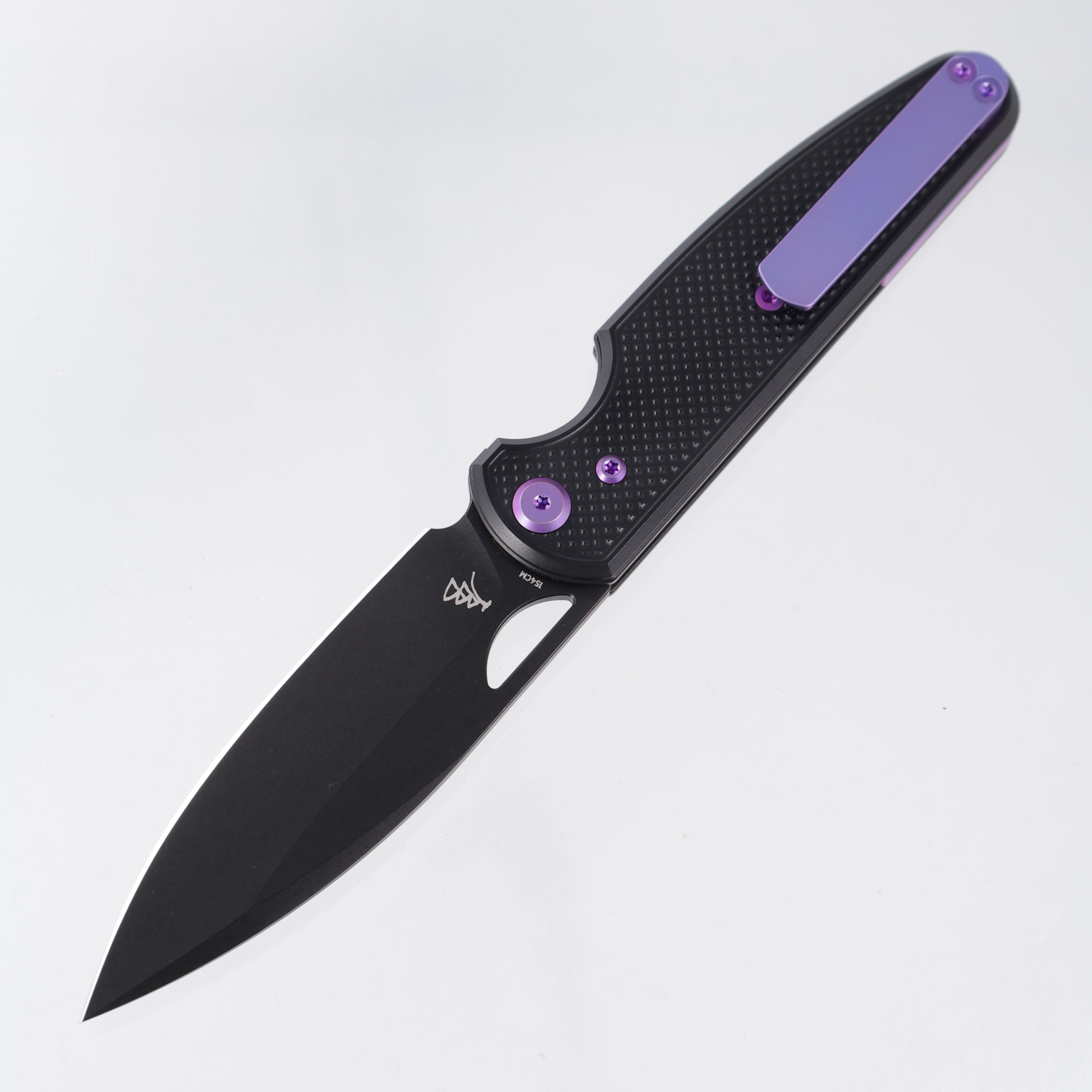 Chaves Knives x Brad Blount The Phase 229 Blue Label - Black Aluminum w/ Purple Ano Ti Hardware - Black PVD 154CM