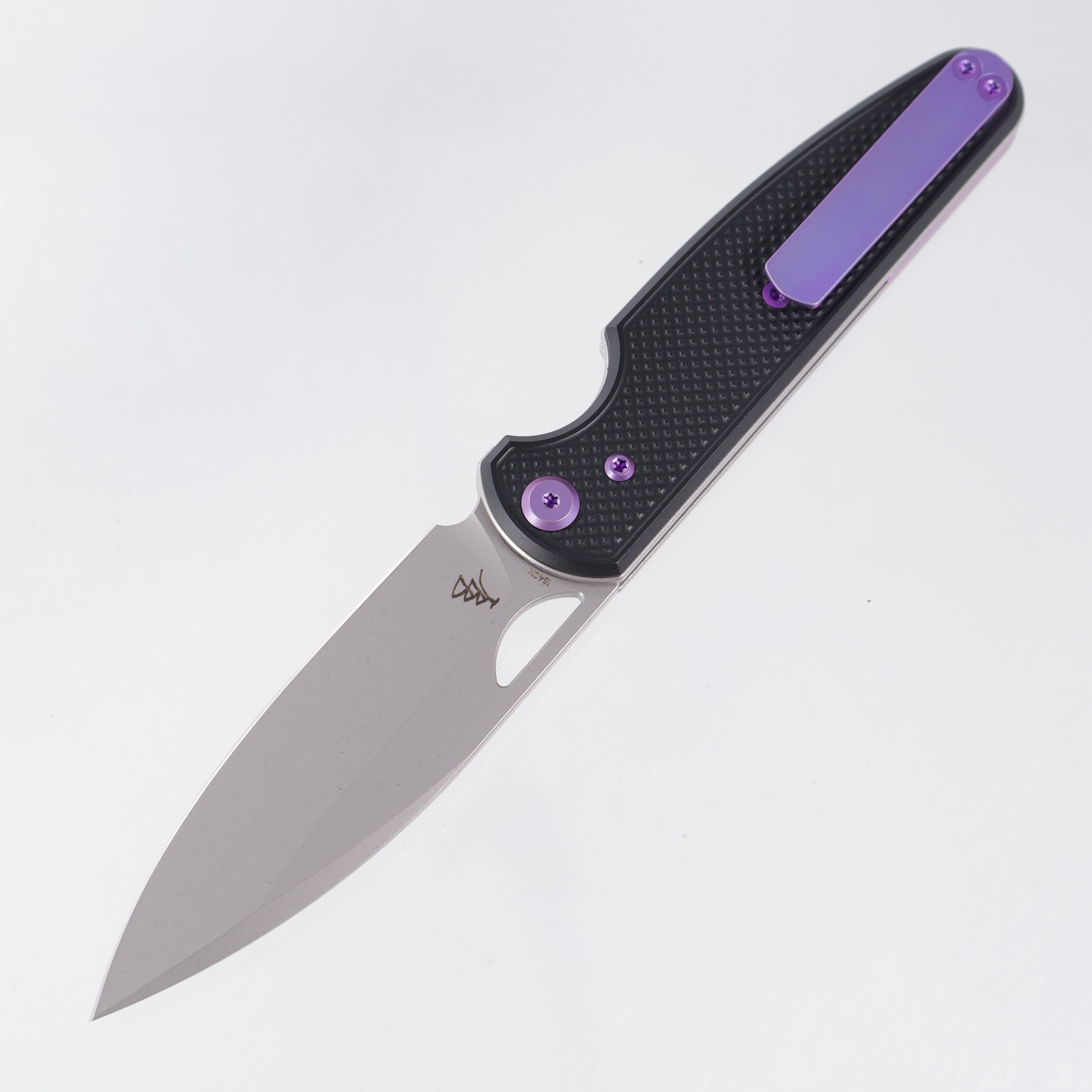 Chaves Knives x Brad Blount The Phase 229 Blue Label - Black Aluminum w/ Purple Ano Ti Hardware - Stonewash 154CM