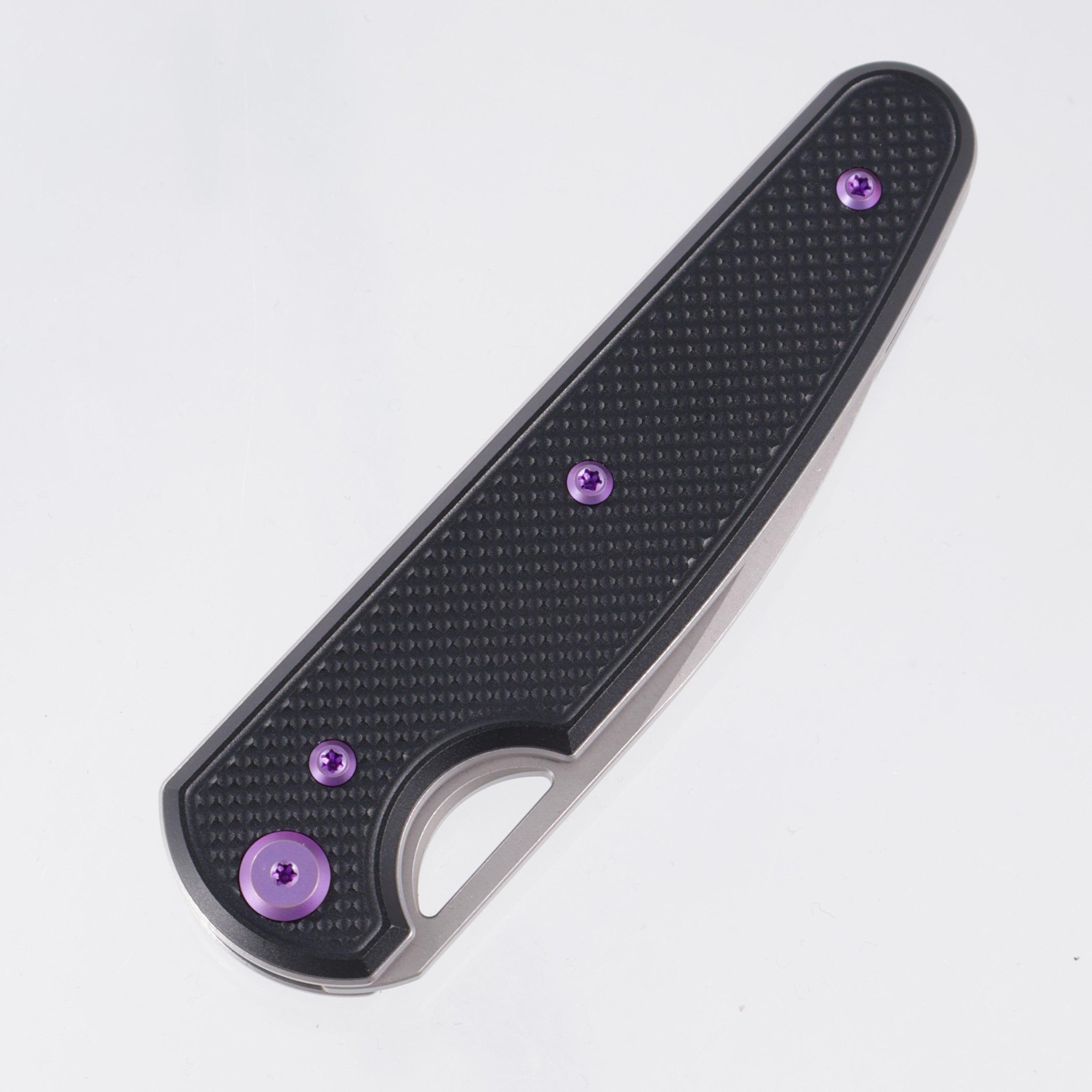 Chaves Knives x Brad Blount The Phase 229 Blue Label - Black Aluminum w/ Purple Ano Ti Hardware - Stonewash 154CM