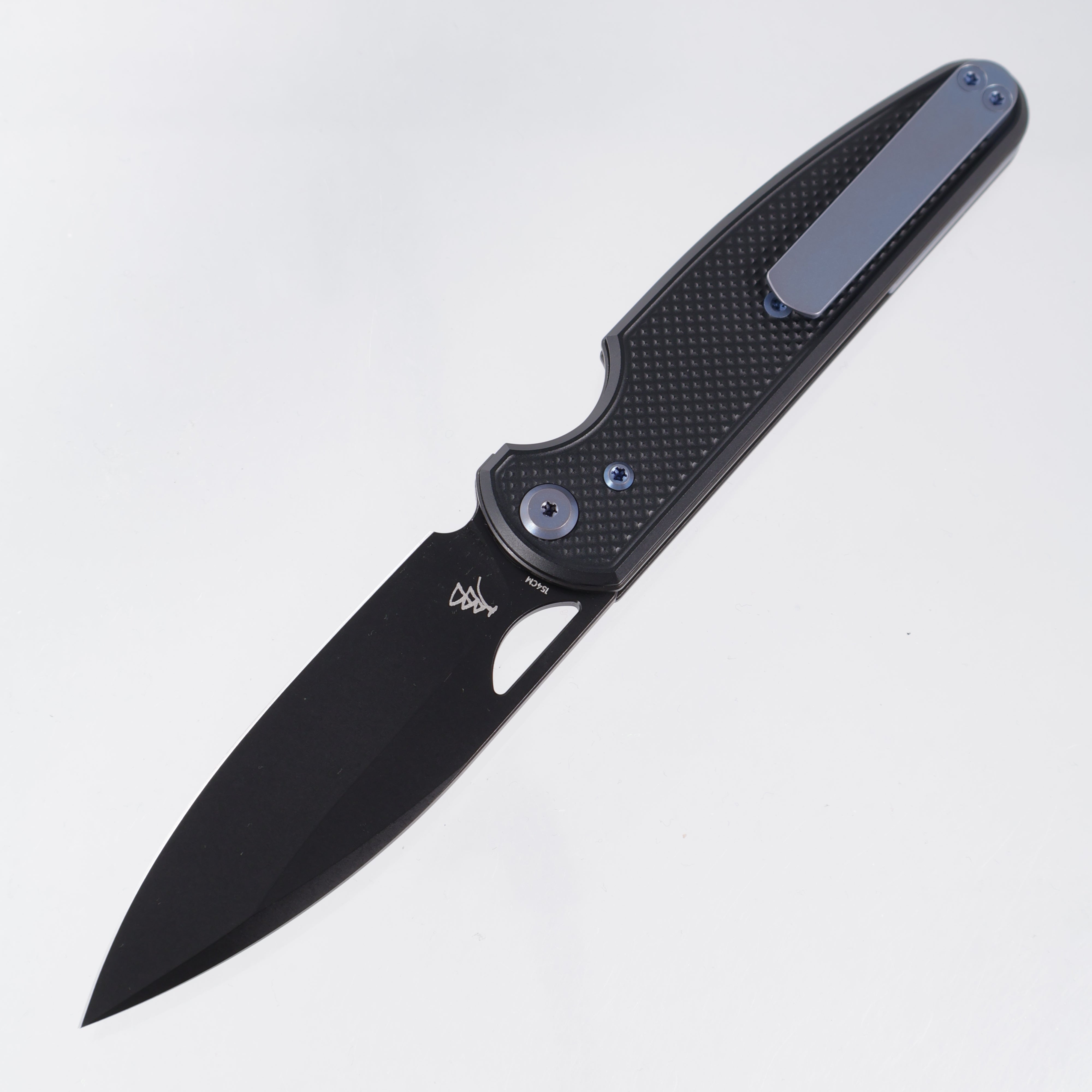 Chaves Knives x Brad Blount The Phase 229 Blue Label - Black Aluminum w/ Blue Ano Ti Hardware - Black PVD 154CM