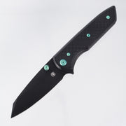 Chaves Knives x Brad Blount The Arrestor 229 Blue Label - Black Aluminum w/ Green Ano Ti Hardware - Black PVD 154CM
