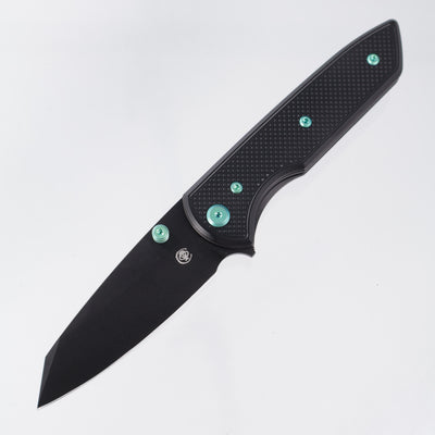 Chaves Knives x Brad Blount The Arrestor 229 Blue Label - Black Aluminum w/ Green Ano Ti Hardware - Black PVD 154CM