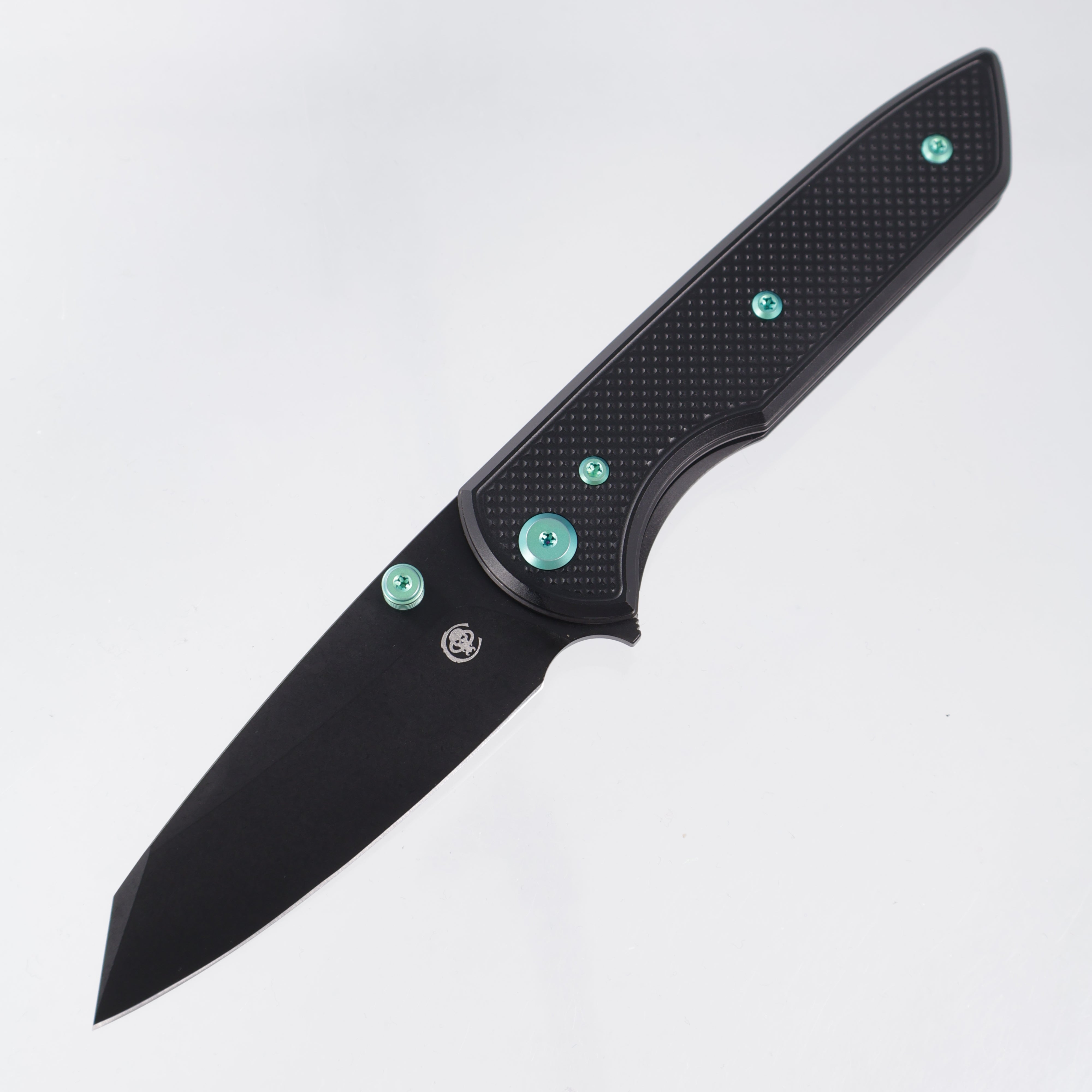 Chaves Knives x Brad Blount The Arrestor 229 Blue Label - Black Aluminum w/ Green Ano Ti Hardware - Black PVD 154CM