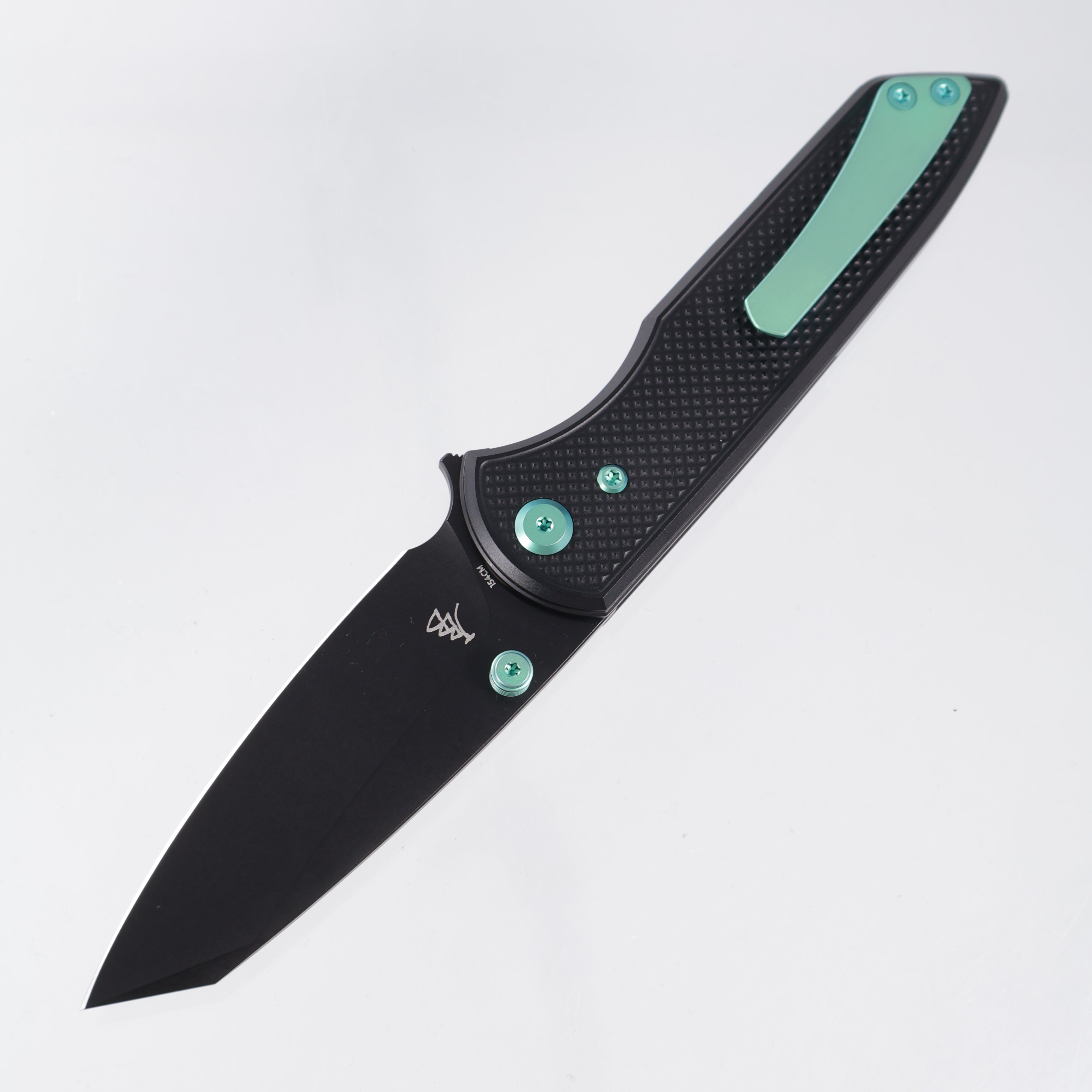 Chaves Knives x Brad Blount The Arrestor 229 Blue Label - Black Aluminum w/ Green Ano Ti Hardware - Black PVD 154CM