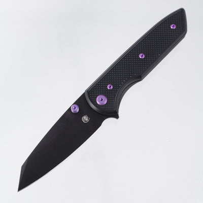Chaves Knives x Brad Blount The Arrestor 229 Blue Label - Black Aluminum w/ Purple Ano Ti Hardware - Black PVD 154CM