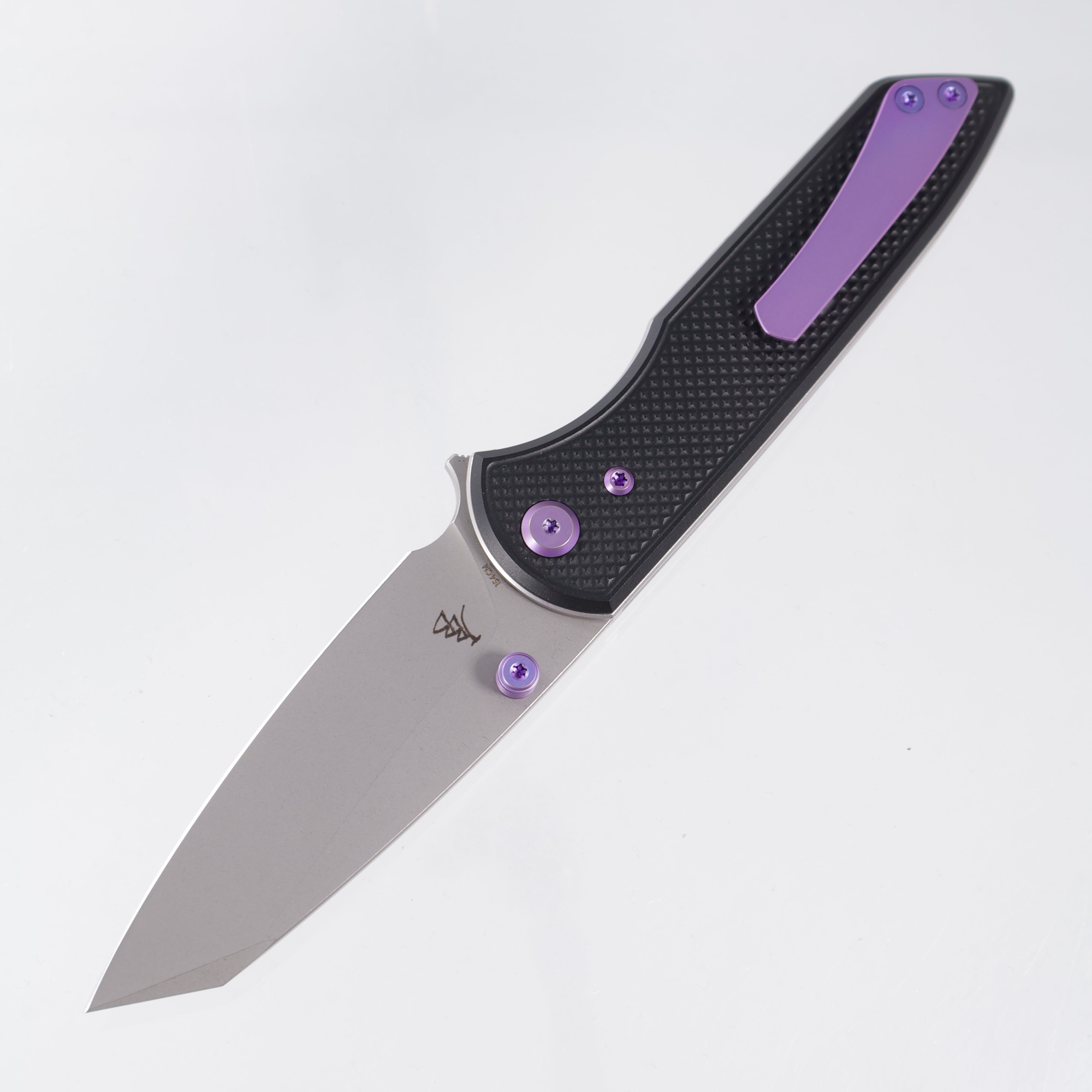 Chaves Knives x Brad Blount The Arrestor 229 Blue Label - Black Aluminum w/ Purple Ano Ti Hardware - Stonewash 154CM