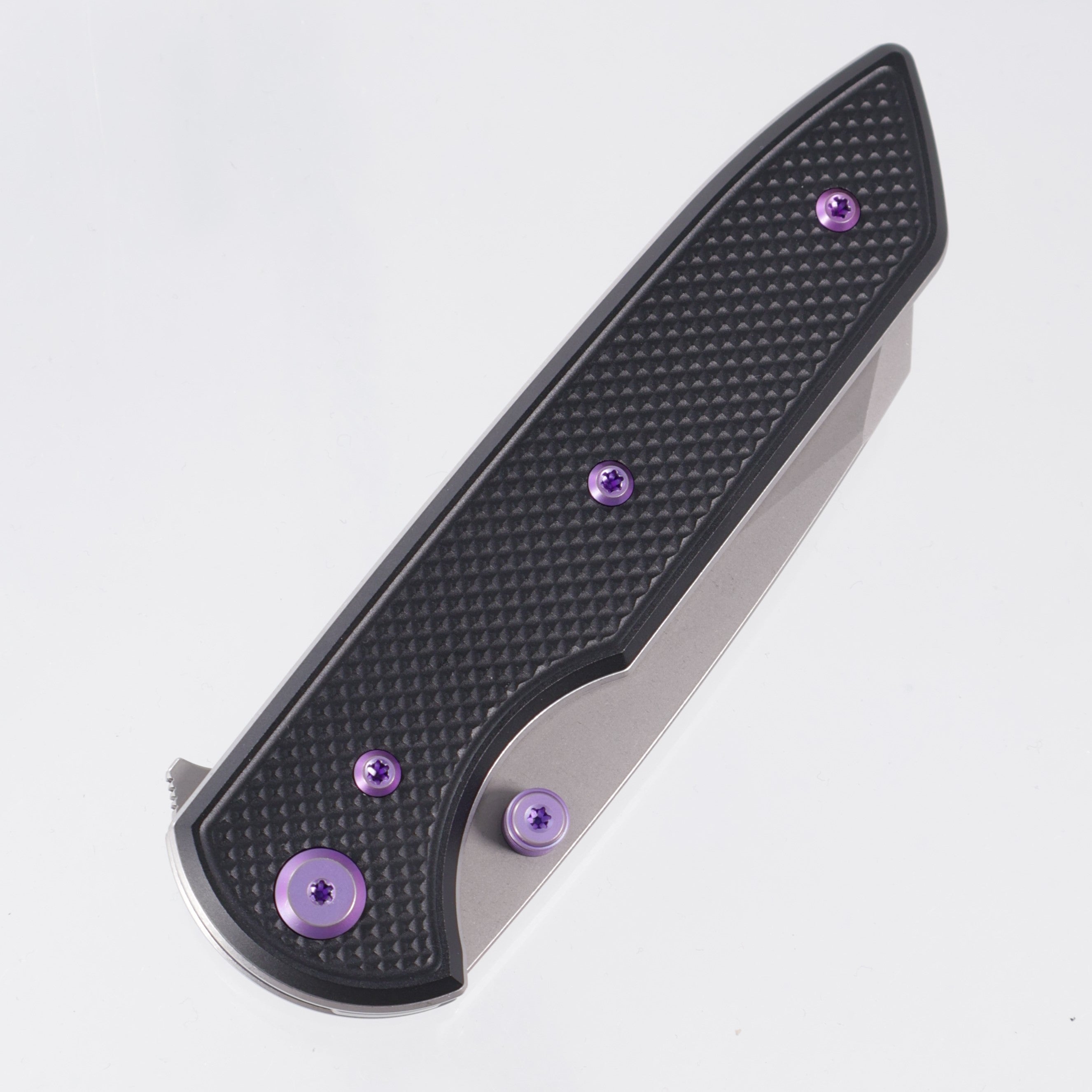 Chaves Knives x Brad Blount The Arrestor 229 Blue Label - Black Aluminum w/ Purple Ano Ti Hardware - Stonewash 154CM
