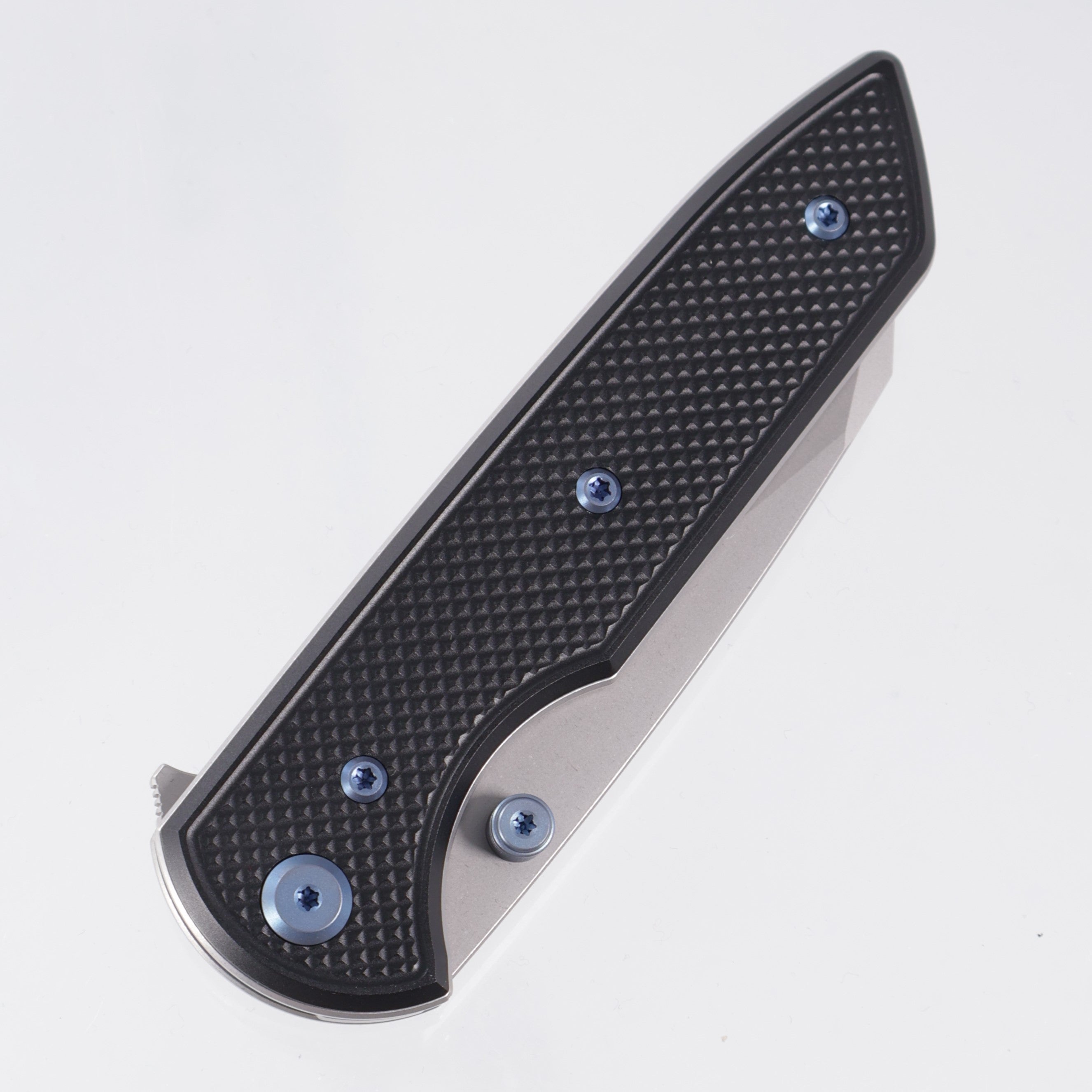 Chaves Knives x Brad Blount The Arrestor 229 Blue Label - Black Aluminum w/ Blue Ano Ti Hardware - Stonewash 154CM