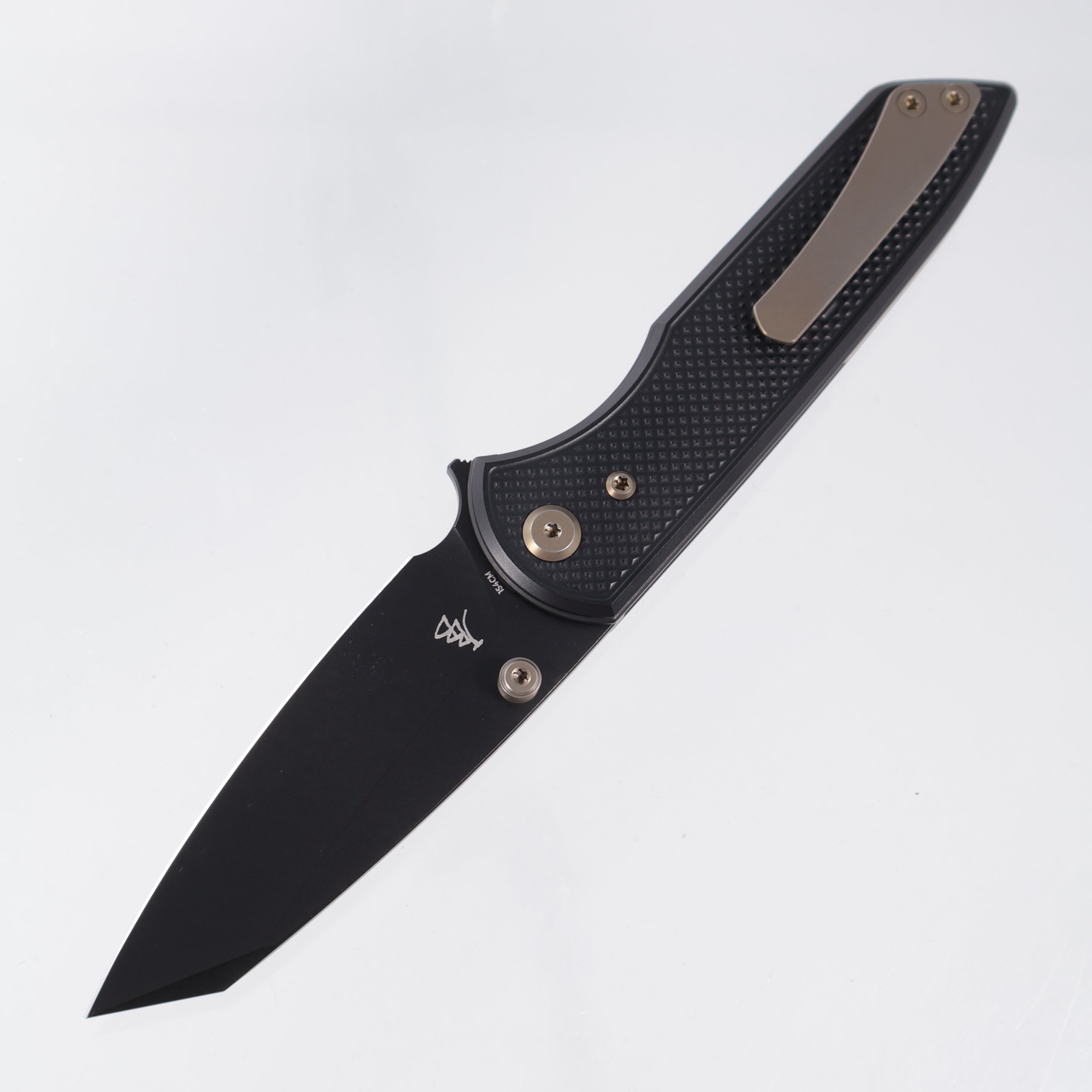 Chaves Knives x Brad Blount The Arrestor 229 Blue Label - Black Aluminum w/ Bronze Ano Ti Hardware - Black PVD 154CM