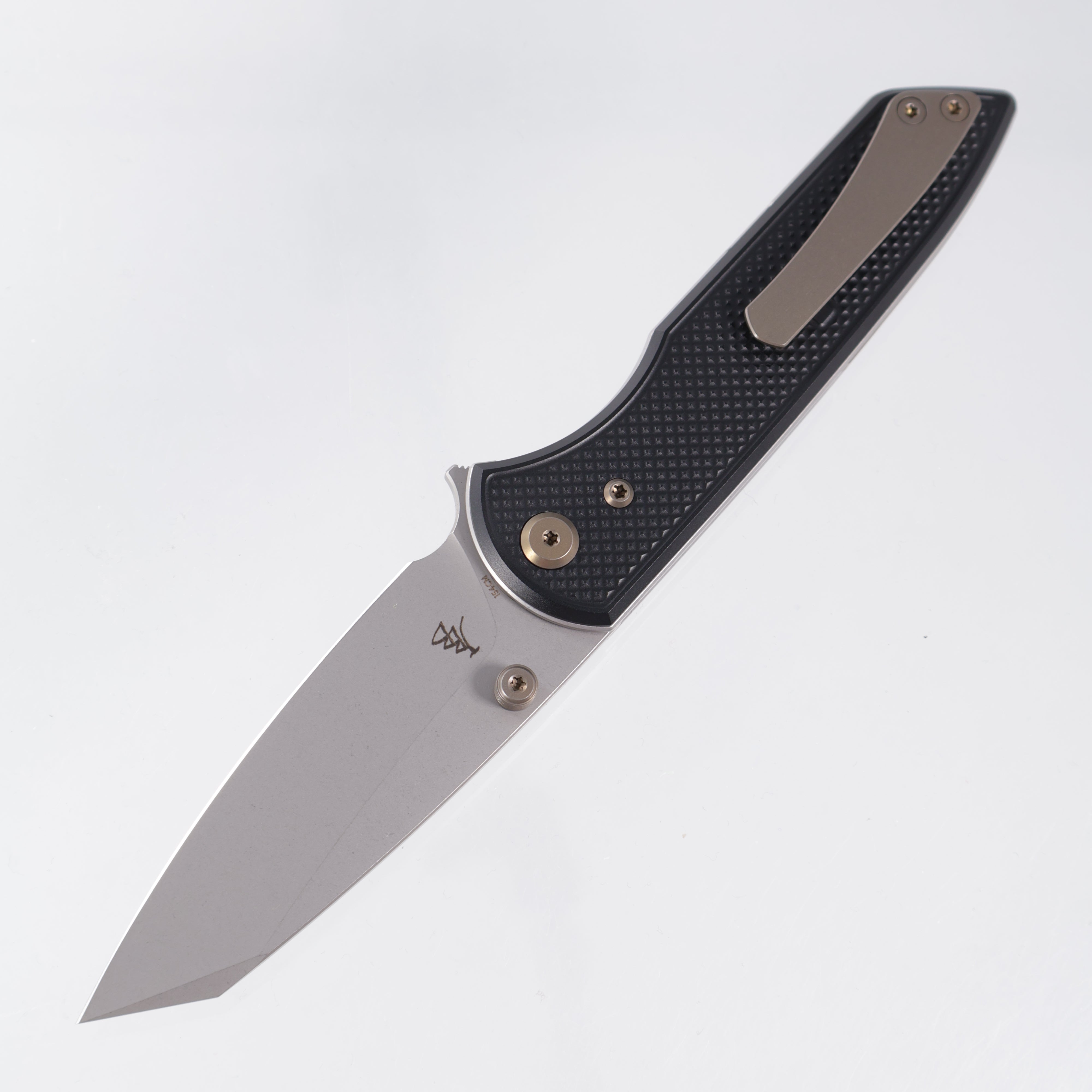 Chaves Knives x Brad Blount The Arrestor 229 Blue Label - Black Aluminum w/ Bronze Ano Ti Hardware - Stonewash 154CM