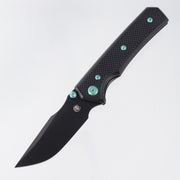 Chaves Knives x Sam Tran The Arison Street Blue Label - Black Aluminum w/ Green Ano Ti Hardware - Black PVD 154CM