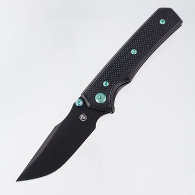 Chaves Knives x Sam Tran The Arison Street Blue Label - Black Aluminum w/ Green Ano Ti Hardware - Black PVD 154CM