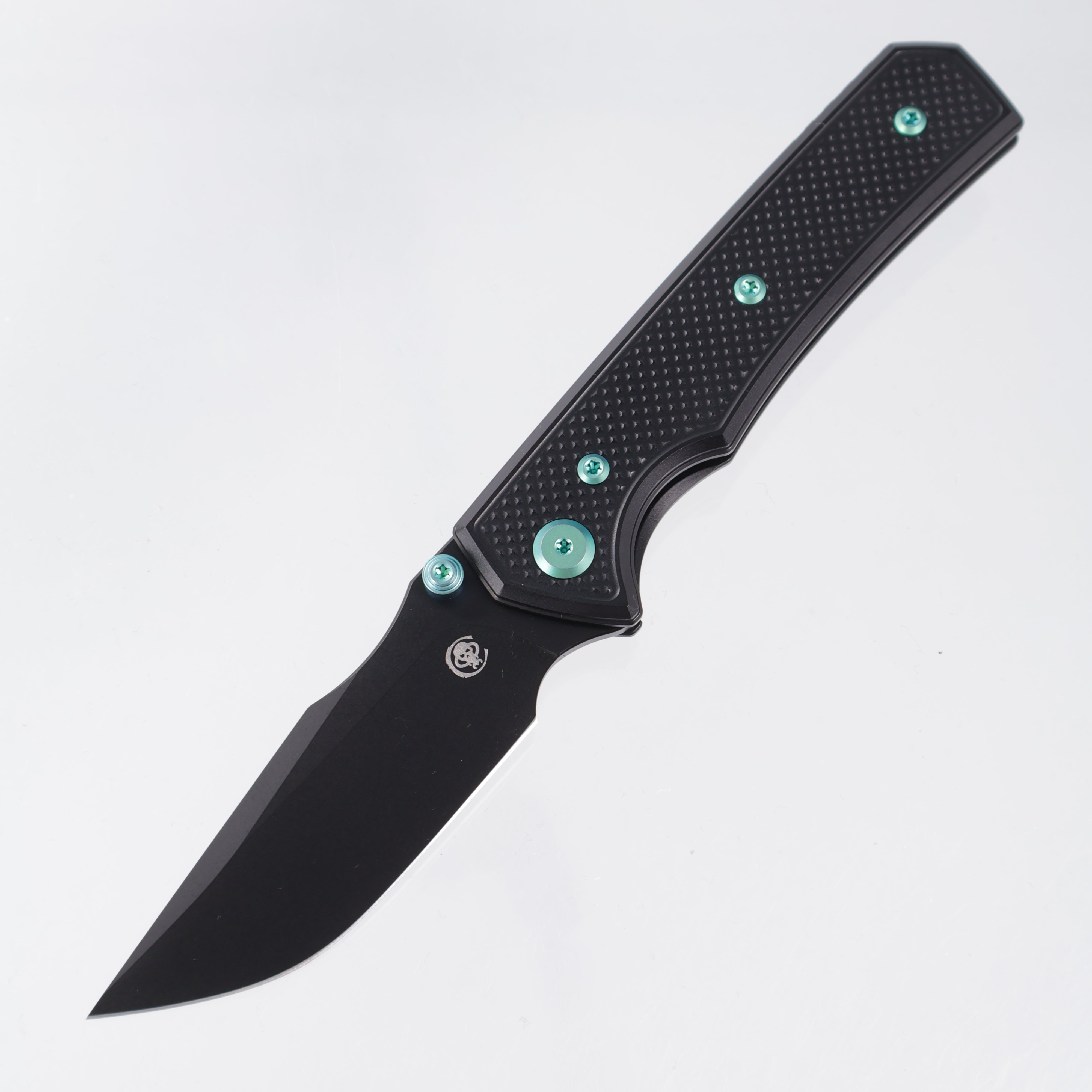 Chaves Knives x Sam Tran The Arison Street Blue Label - Black Aluminum w/ Green Ano Ti Hardware - Black PVD 154CM