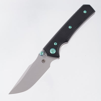 Chaves Knives x Sam Tran The Arison Street Blue Label - Black Aluminum w/ Green Ano Ti Hardware - Stonewash 154CM