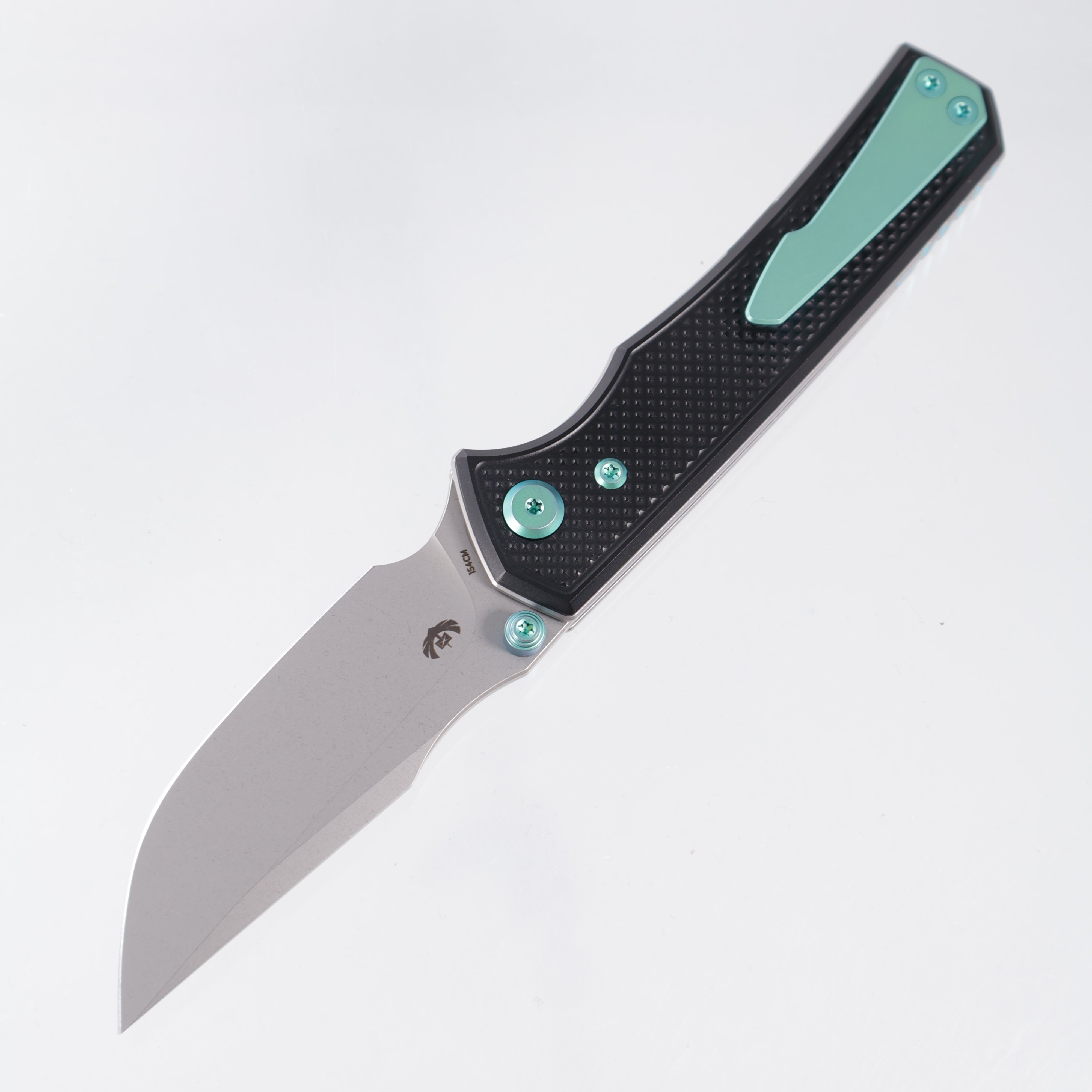 Chaves Knives x Sam Tran The Arison Street Blue Label - Black Aluminum w/ Green Ano Ti Hardware - Stonewash 154CM