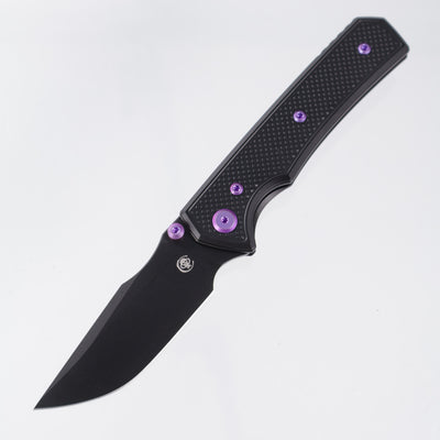 Chaves Knives x Sam Tran The Arison Street Blue Label - Black Aluminum w/ Purple Ano Ti Hardware - Black PVD 154CM