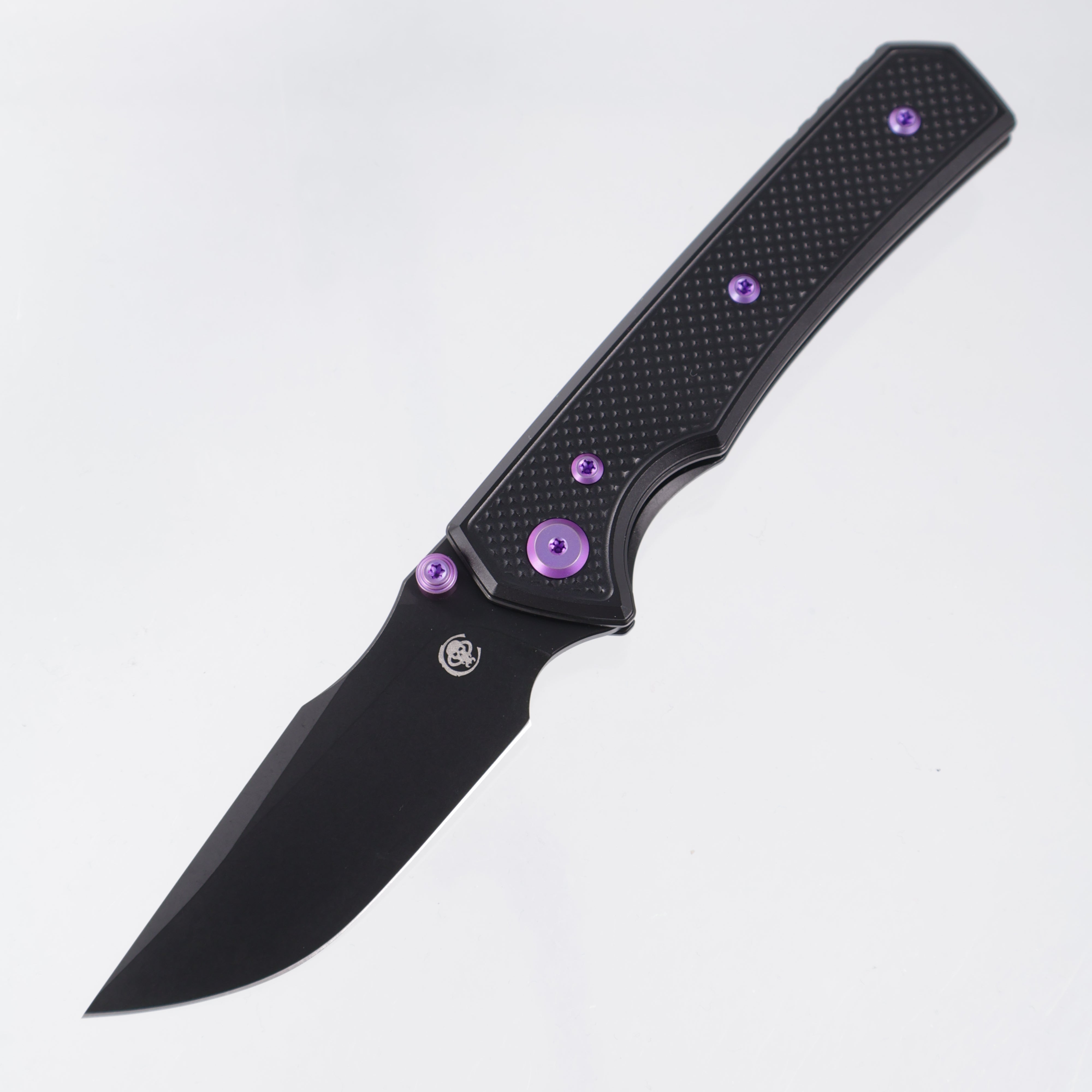 Chaves Knives x Sam Tran The Arison Street Blue Label - Black Aluminum w/ Purple Ano Ti Hardware - Black PVD 154CM