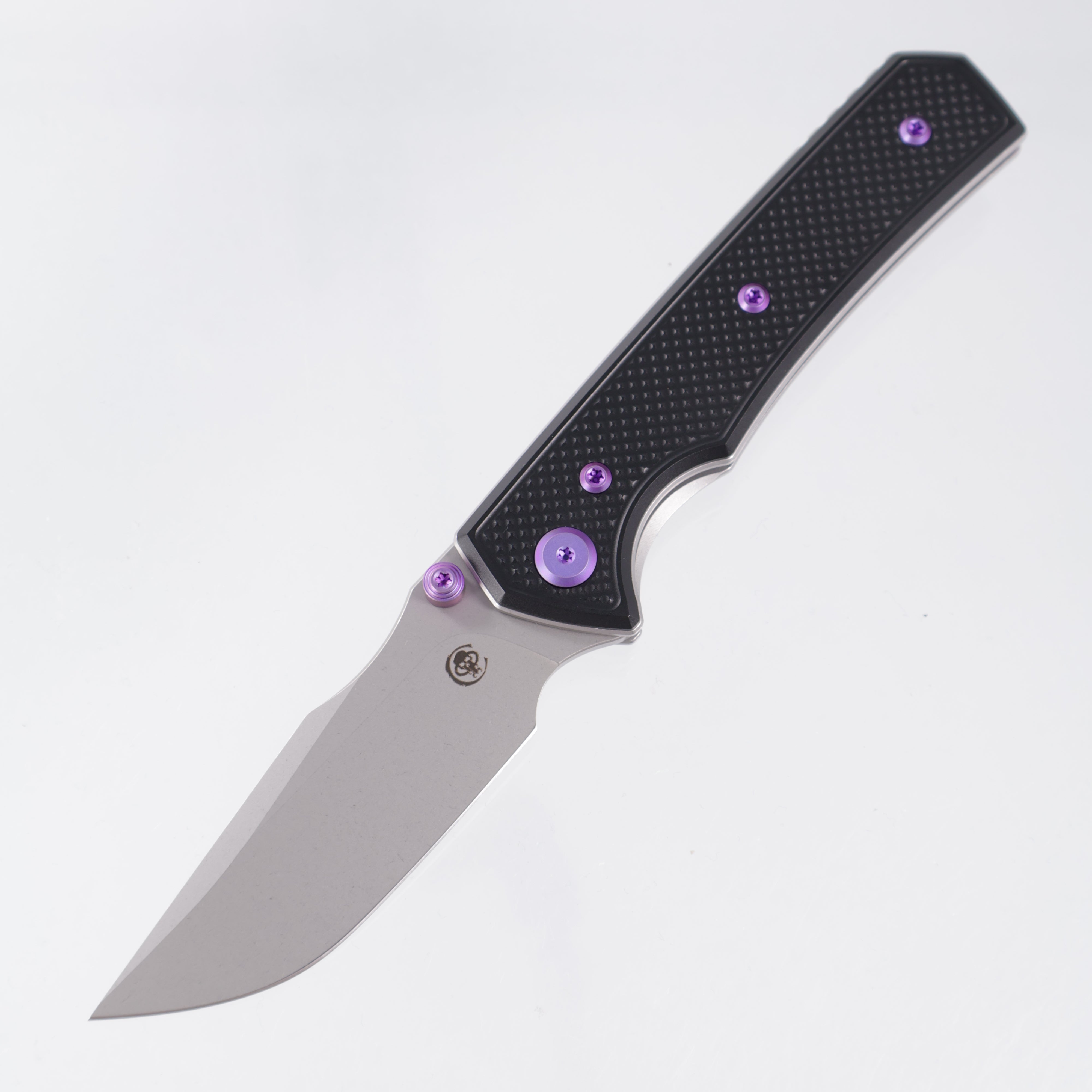 Chaves Knives x Sam Tran The Arison Street Blue Label - Black Aluminum w/ Purple Ano Ti Hardware - Stonewash 154CM