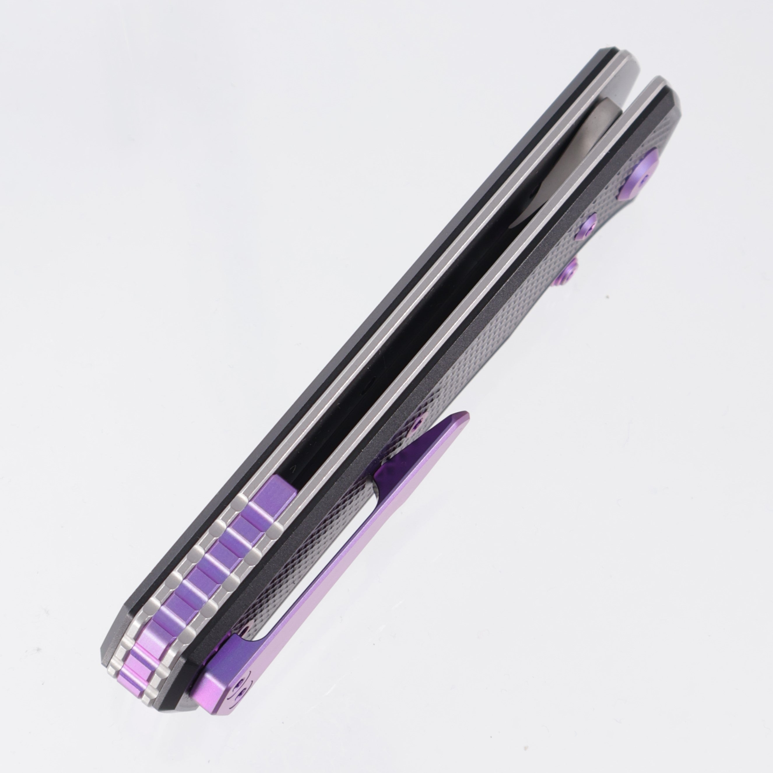 Chaves Knives x Sam Tran The Arison Street Blue Label - Black Aluminum w/ Purple Ano Ti Hardware - Stonewash 154CM