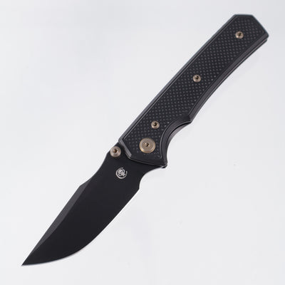 Chaves Knives x Sam Tran The Arison Street Blue Label - Black Aluminum w/ Bronze Ano Ti Hardware - Black PVD 154CM