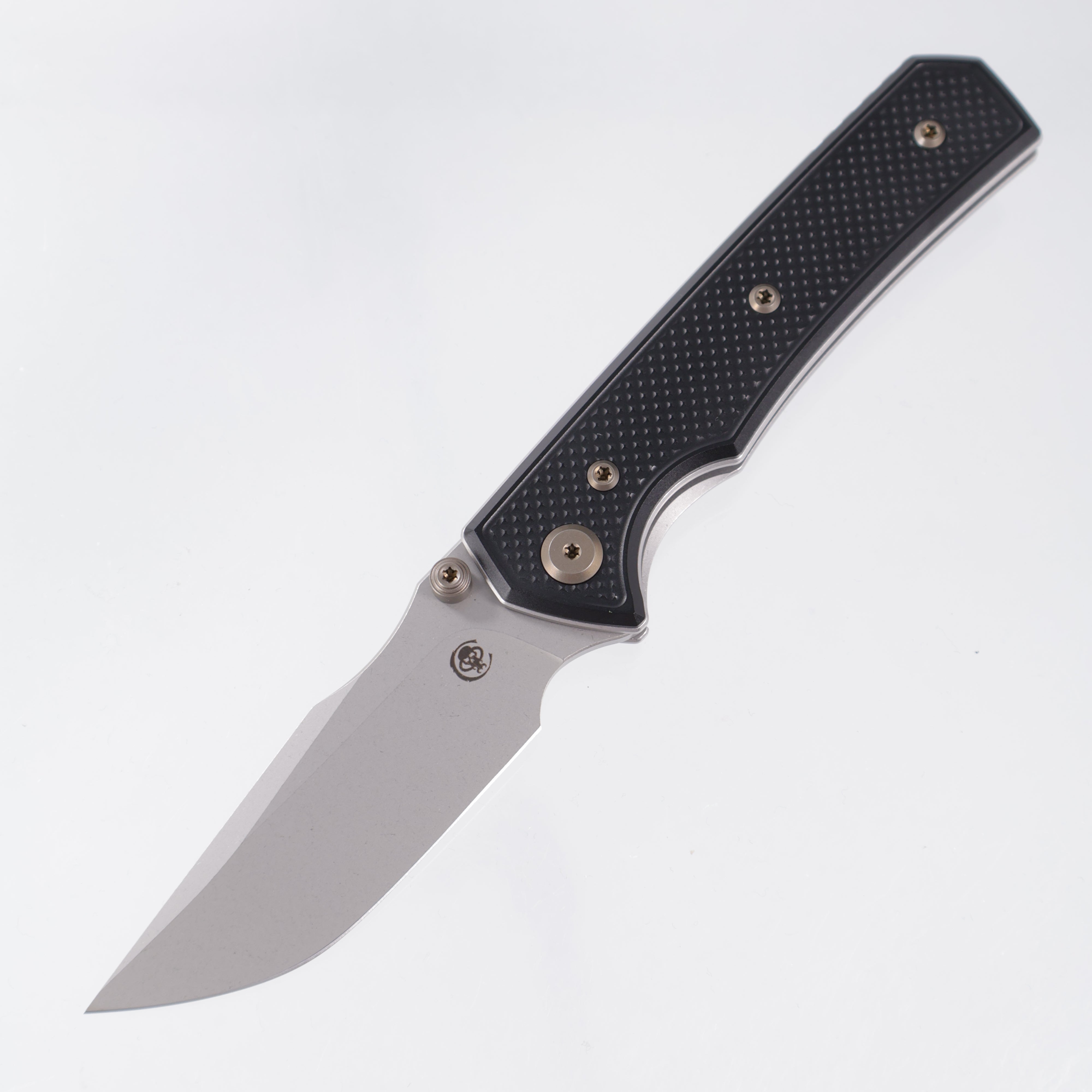 Chaves Knives x Sam Tran The Arison Street Blue Label - Black Aluminum w/ Bronze Ano Ti Hardware - Stonewash 154CM