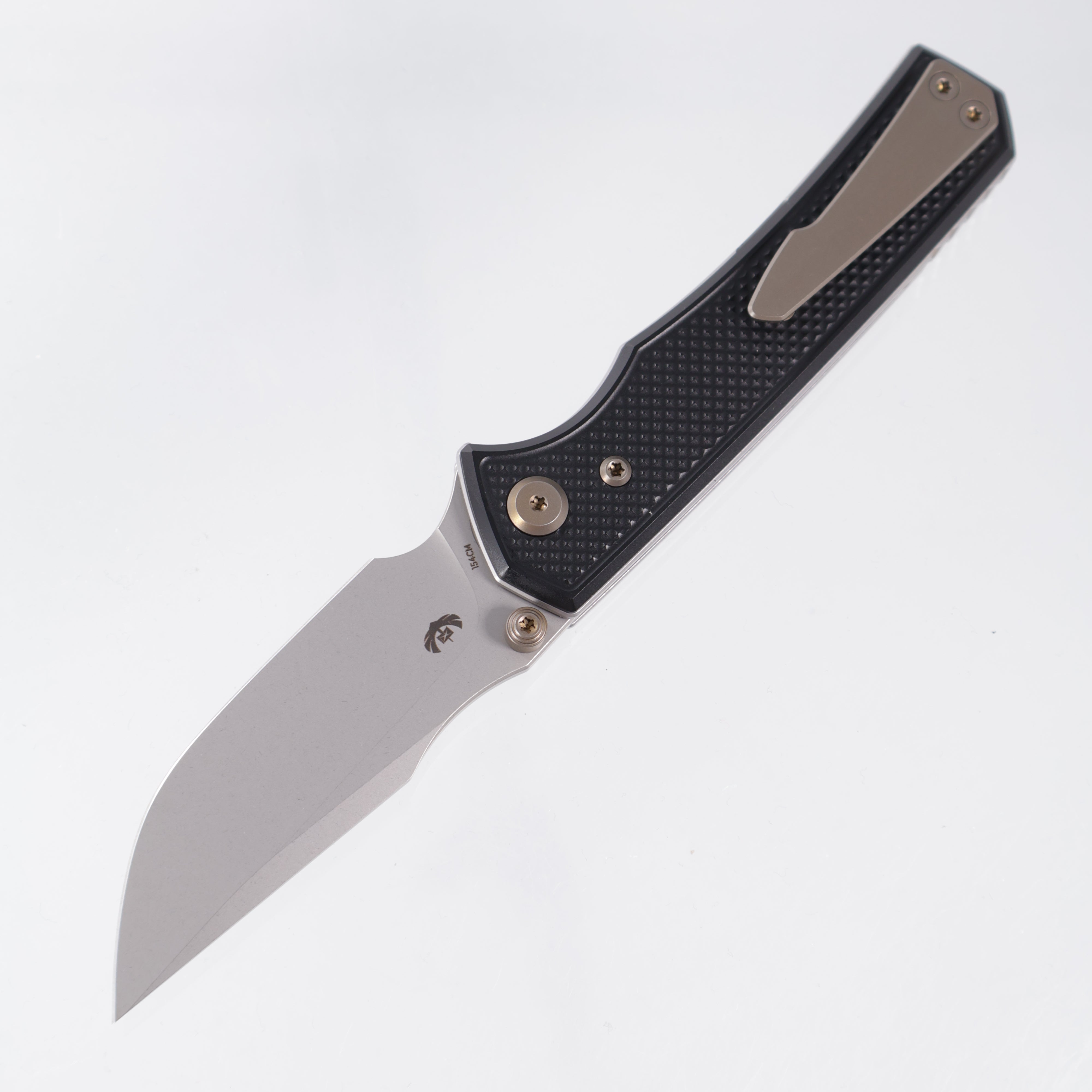 Chaves Knives x Sam Tran The Arison Street Blue Label - Black Aluminum w/ Bronze Ano Ti Hardware - Stonewash 154CM