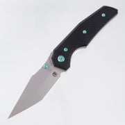 Chaves Knives x Jake McCoy The Omega Street Blue Label - Black Aluminum w/ Green Ano Ti Hardware - Stonewash 154CM