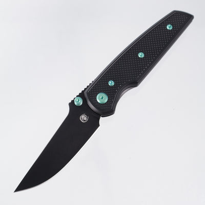 Chaves Knives x Jake McCoy The Disciple Street Blue Label - Black Aluminum w/ Green Ano Ti Hardware - Black PVD 154CM