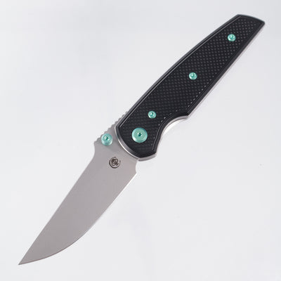 Chaves Knives x Jake McCoy The Disciple Street Blue Label - Black Aluminum w/ Green Ano Ti Hardware - Stonewash 154CM