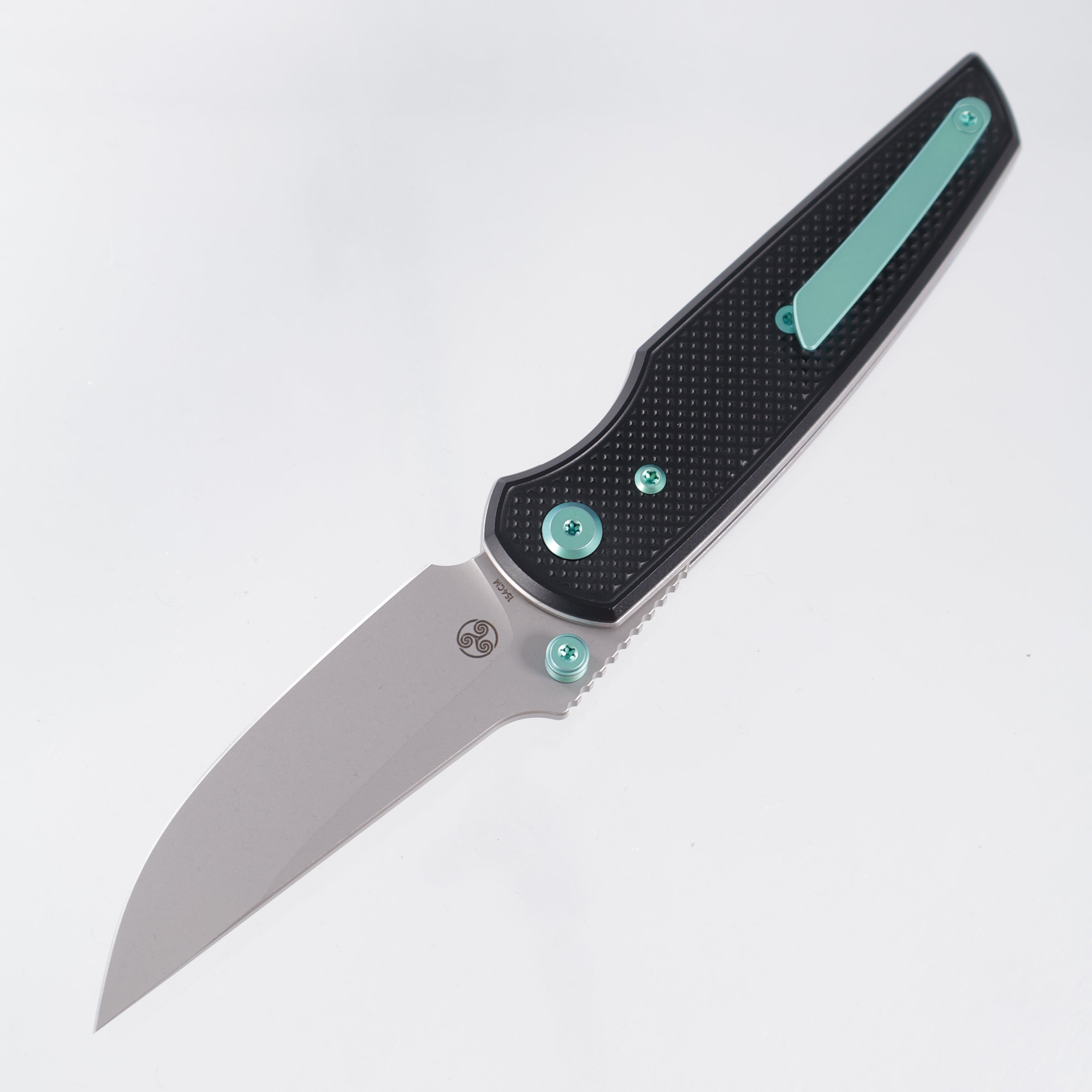 Chaves Knives x Jake McCoy The Disciple Street Blue Label - Black Aluminum w/ Green Ano Ti Hardware - Stonewash 154CM