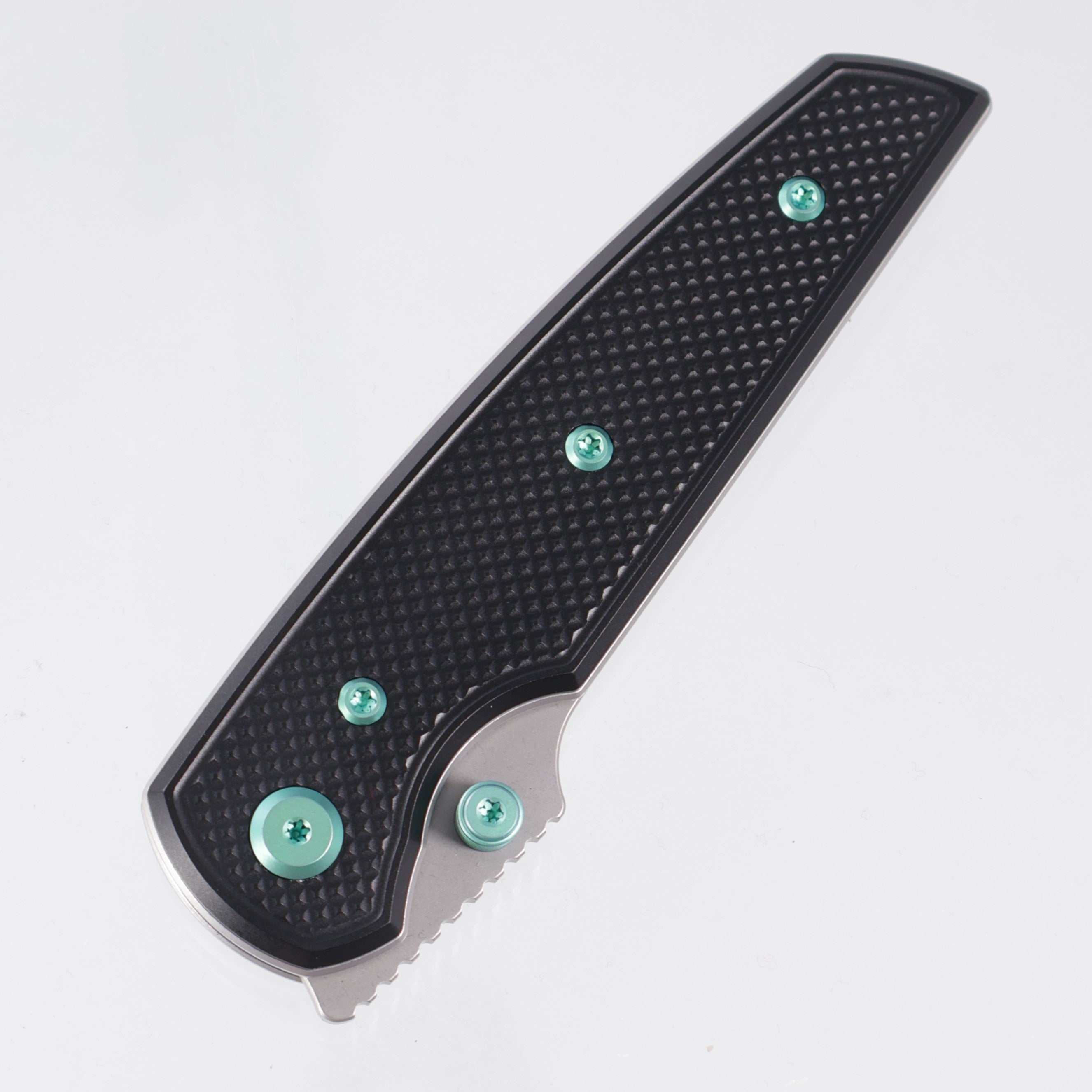 Chaves Knives x Jake McCoy The Disciple Street Blue Label - Black Aluminum w/ Green Ano Ti Hardware - Stonewash 154CM