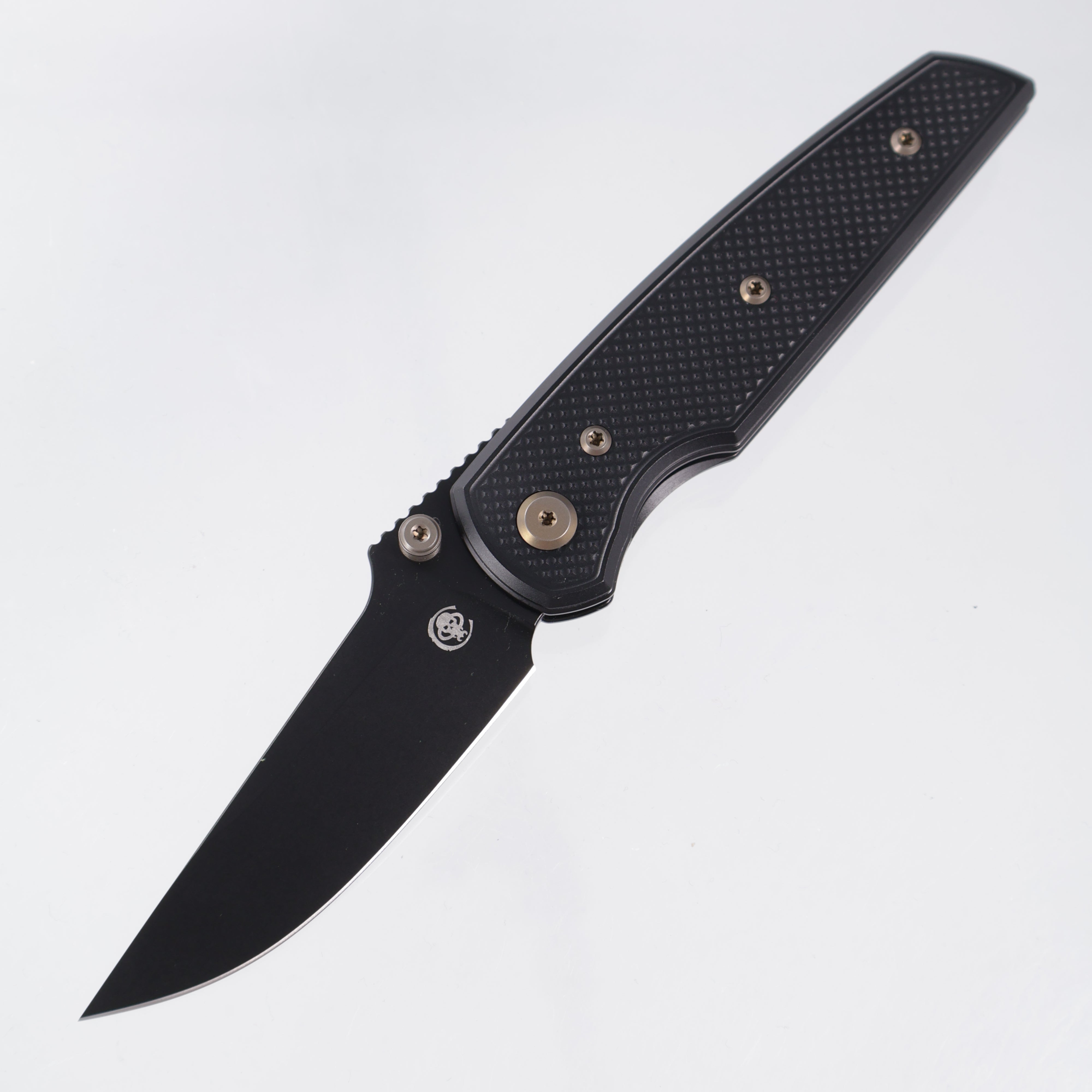 Chaves Knives x Jake McCoy The Disciple Street Blue Label - Black Aluminum w/ Bronze Ano Ti Hardware - Black PVD 154CM
