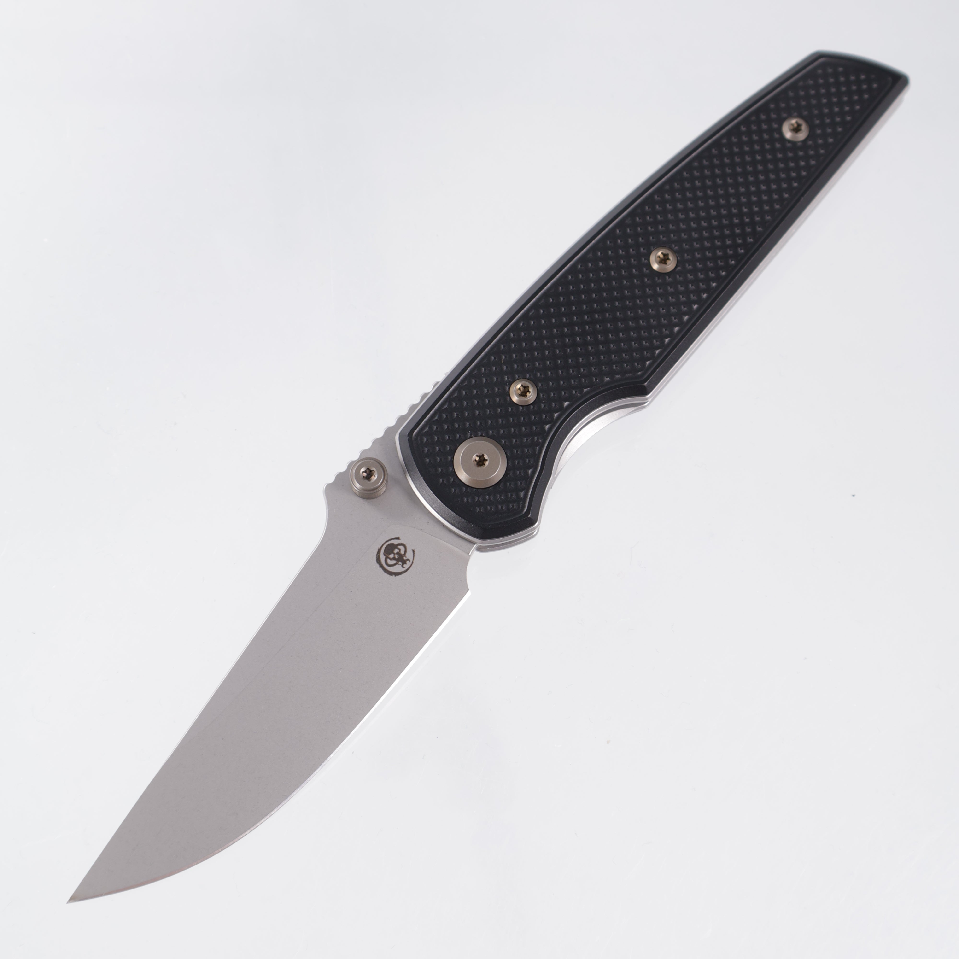 Chaves Knives x Jake McCoy The Disciple Street Blue Label - Black Aluminum w/ Bronze Ano Ti Hardware - Stonewash 154CM