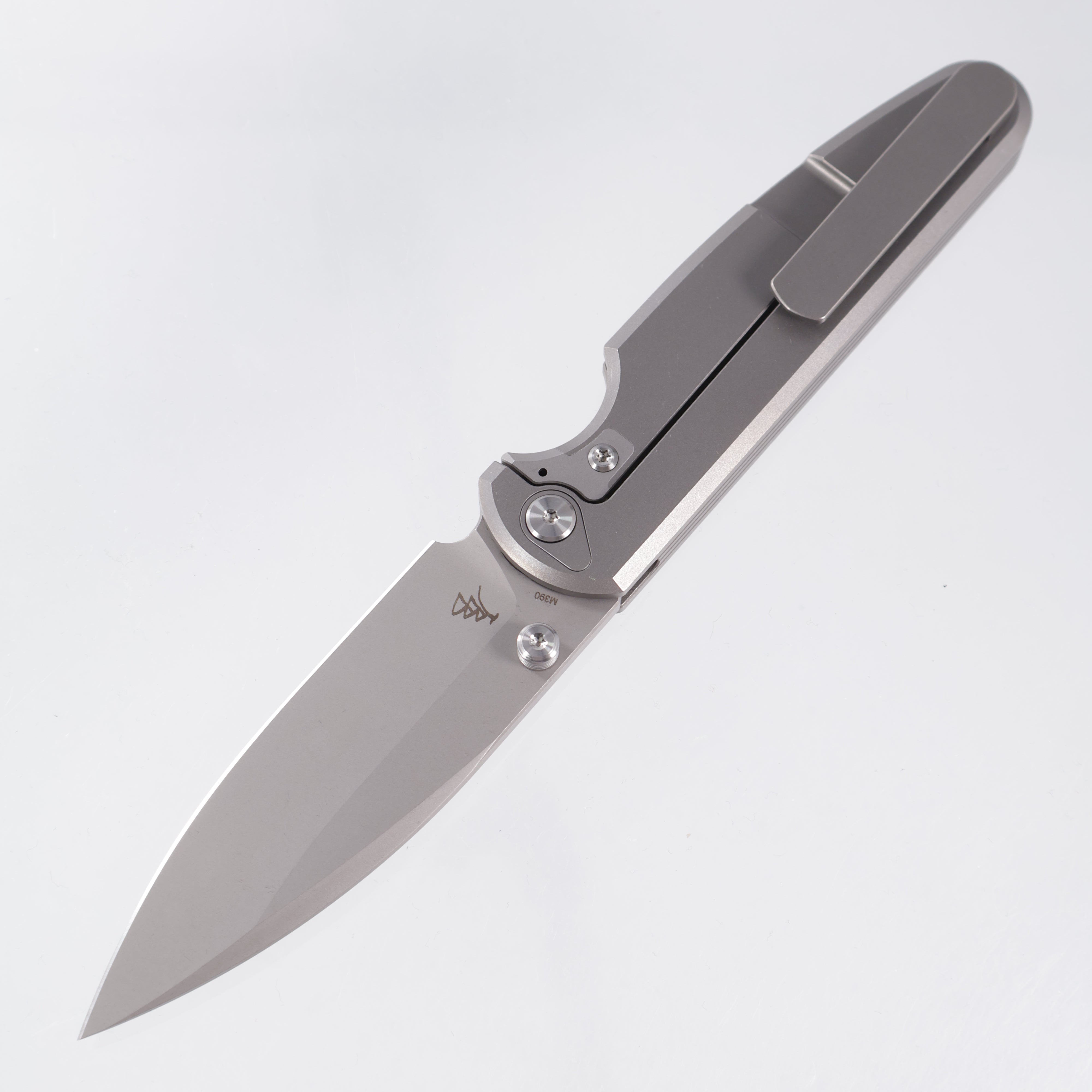Chaves Knives x Brad Blount The Phase 229 Integral - Stonewash Titanium w/ Machine Stainless Hardware - Stonewash M390
