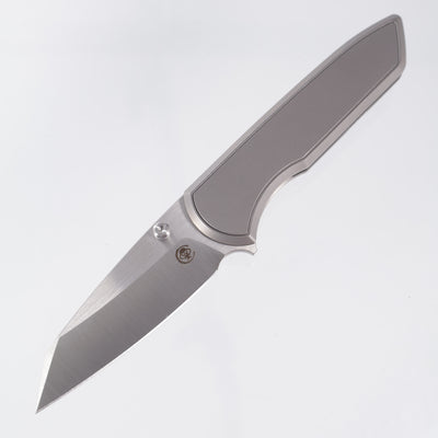 Chaves Knives x Brad Blount The Arrestor 229 Integral - Stonewash Titanium w/ Machine Finish Stainless Hardware - Belt Satin M390