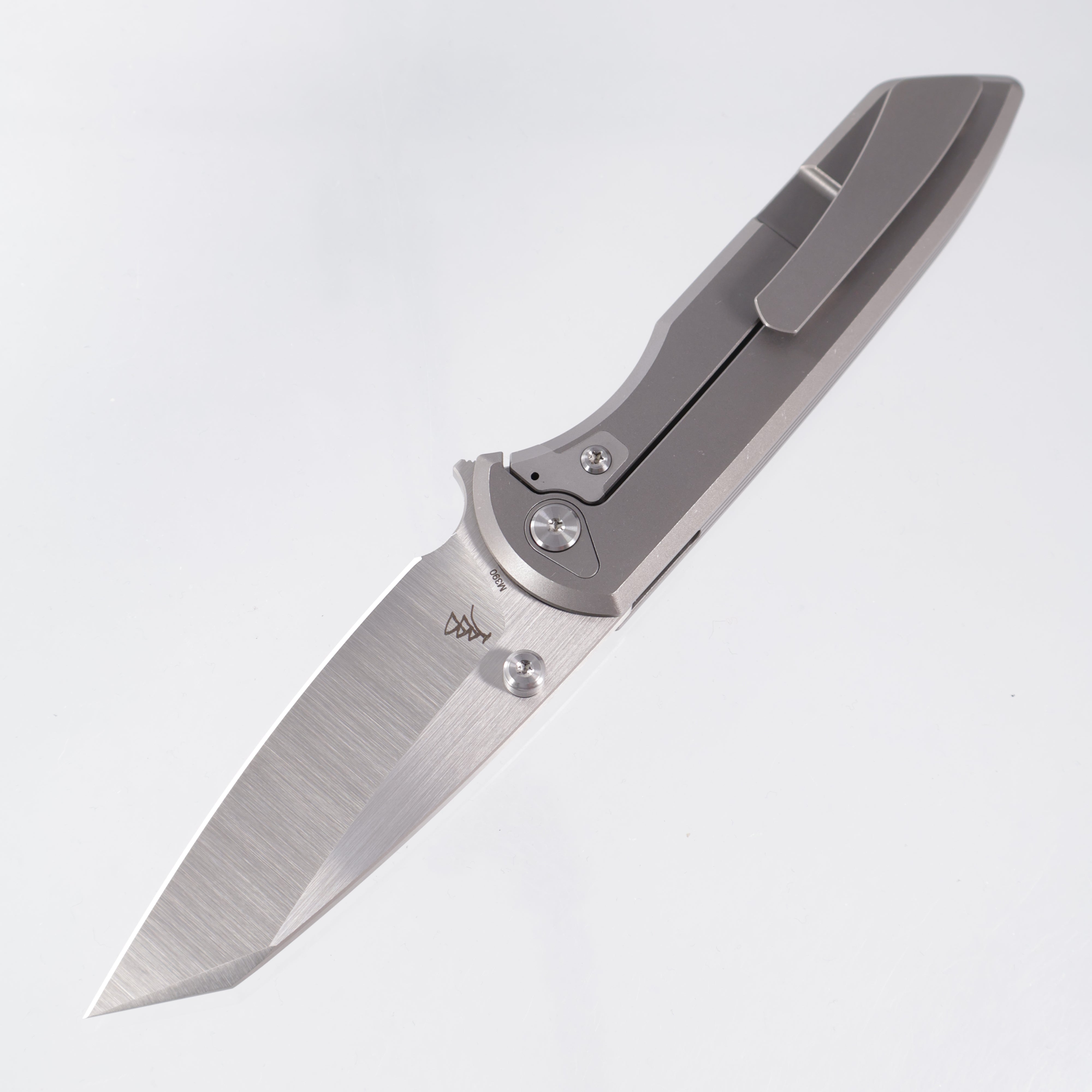 Chaves Knives x Brad Blount The Arrestor 229 Integral - Stonewash Titanium w/ Machine Finish Stainless Hardware - Belt Satin M390